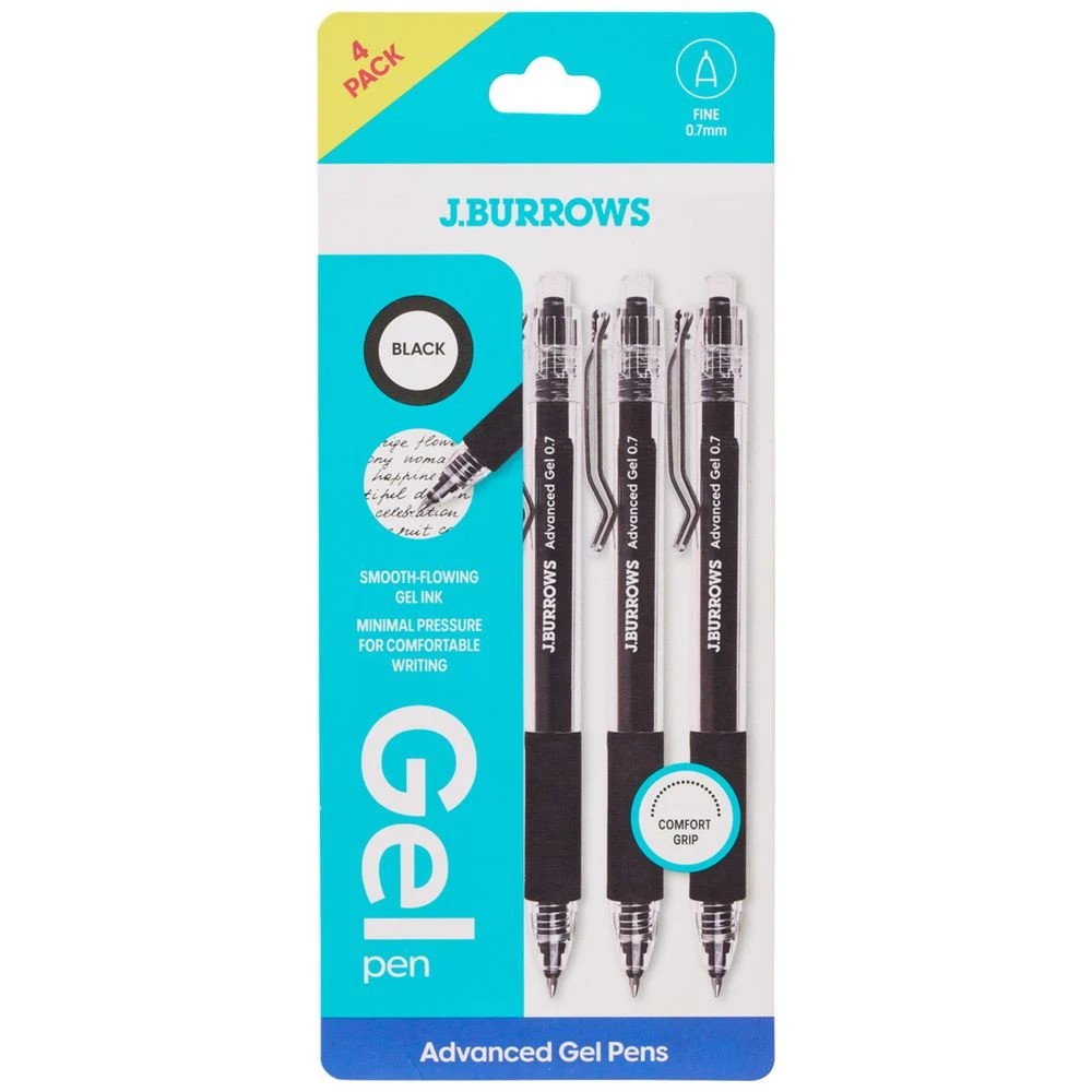1 J.Burrows 0.7mm Retractable Advanced Gel Pen Black 4 Pack, 1 of 2