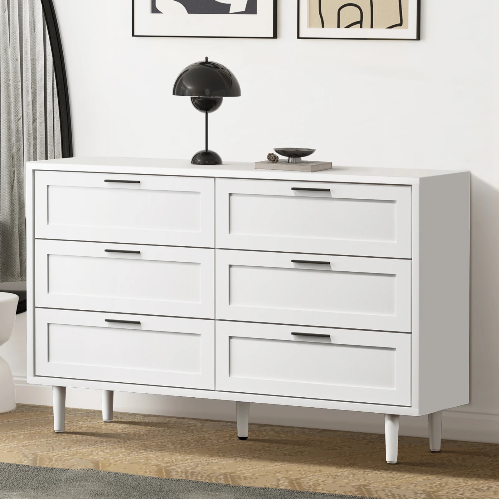 2 Oikiture 6 Chest Of Drawers Dresser Chest Storage Cabinet Lowboy
 - White, 2 of 10