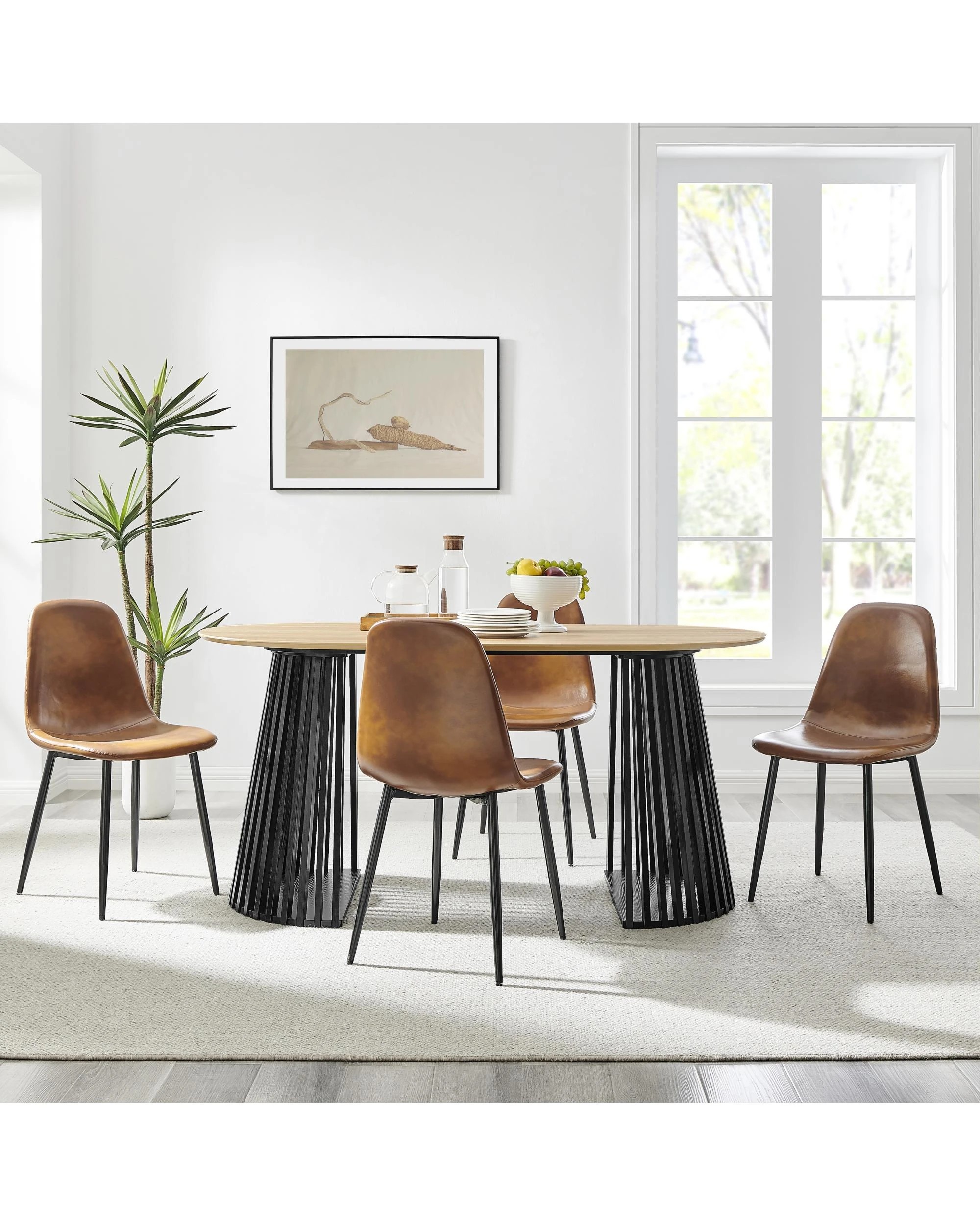 2 Kodu Oval Rounded Dining Table 160cm Black and Oak, 2 of 5
