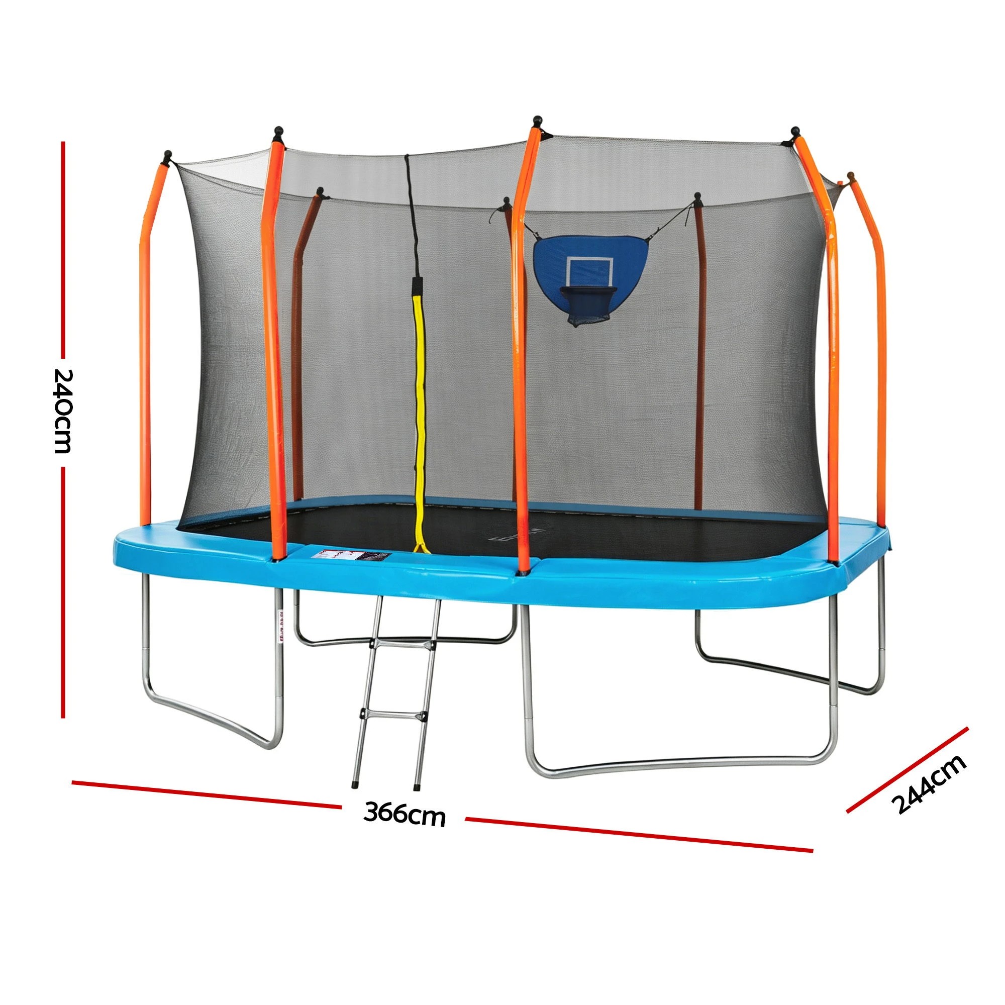 2 Everfit 12FT Kids Rectangle Trampoline Rebounder with Basketball Set Enclosure Net Ladder - Blue, 2 of 9