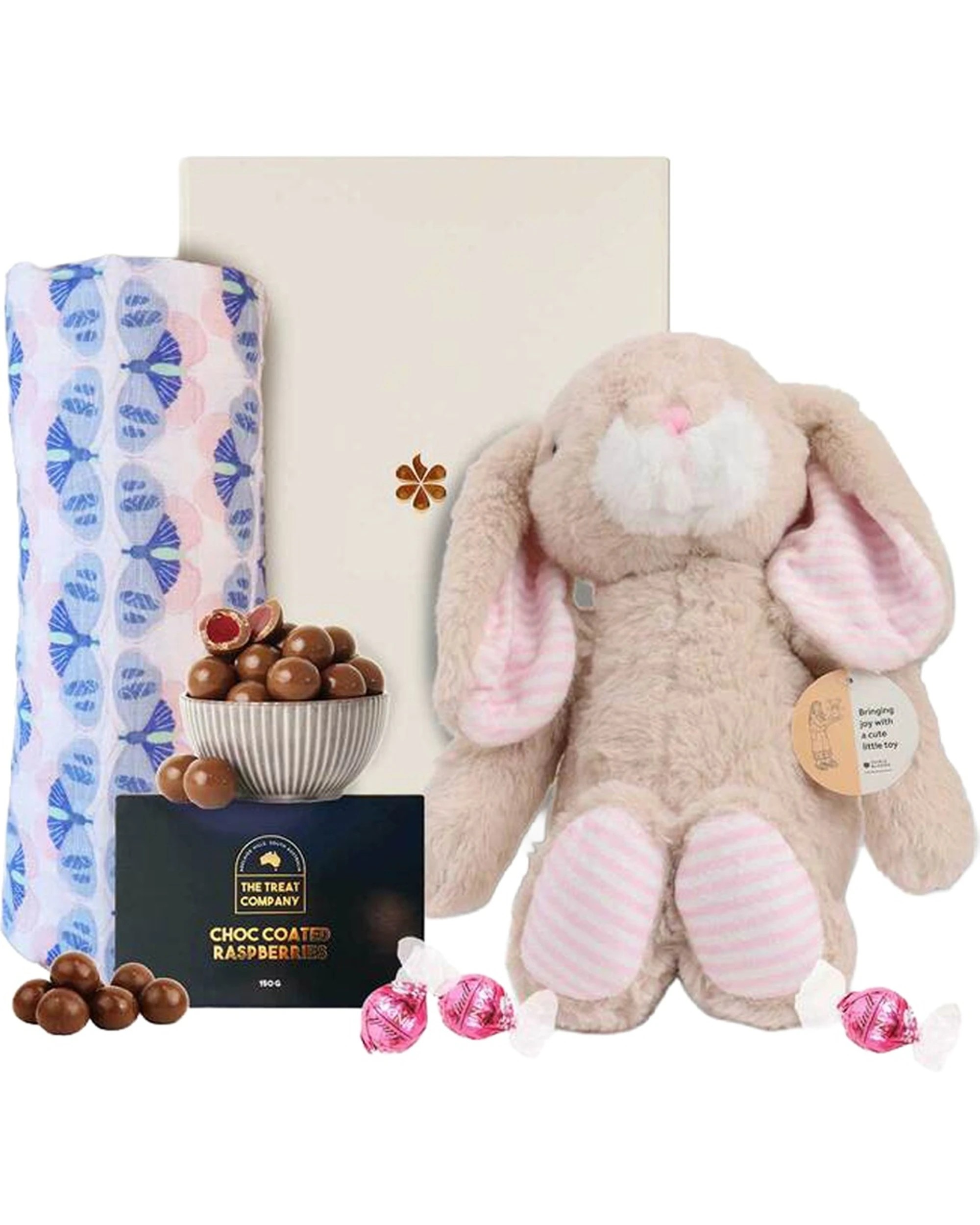 1 Edible Blooms Baby Hamper Girl Gift Set Plush Bunny Swaddle Chocolate Treats - Multi, 1 of 5