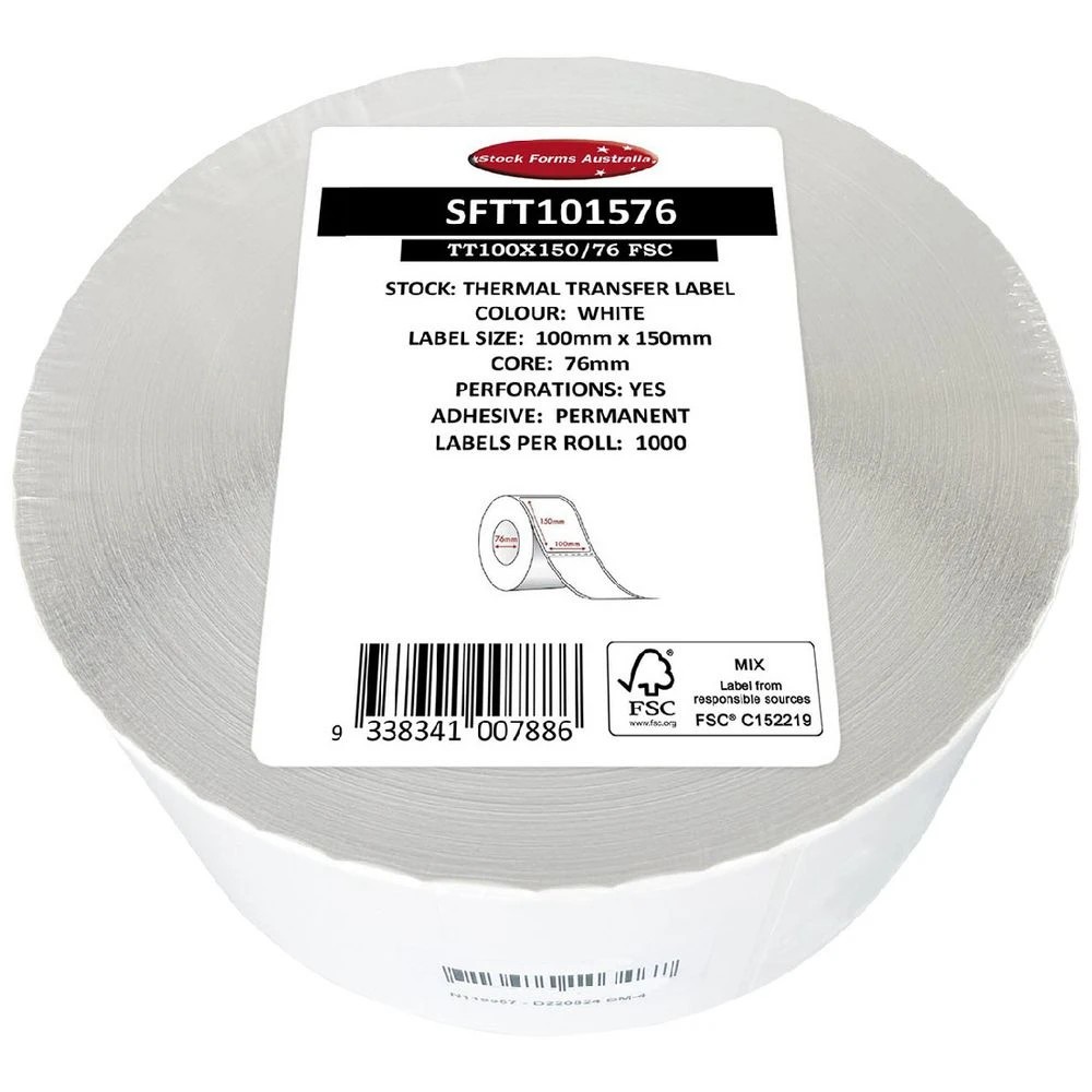 1 Stock Form Thermal Transfer Labels 100 x 150mm 1000 Pack, 1 of 2