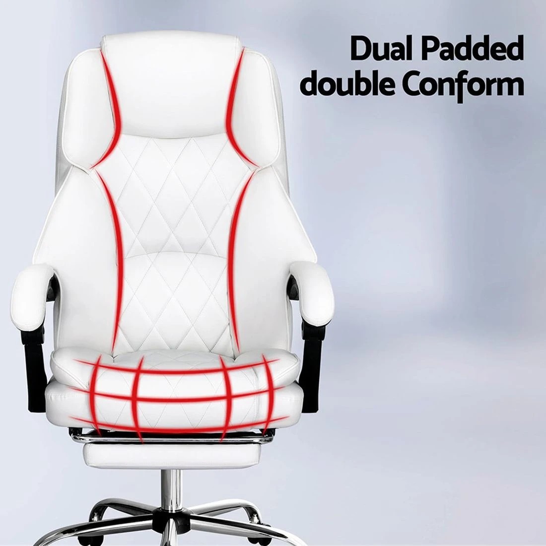4 Artiss Executive Office Chair Leather Footrest - White, 4 of 5