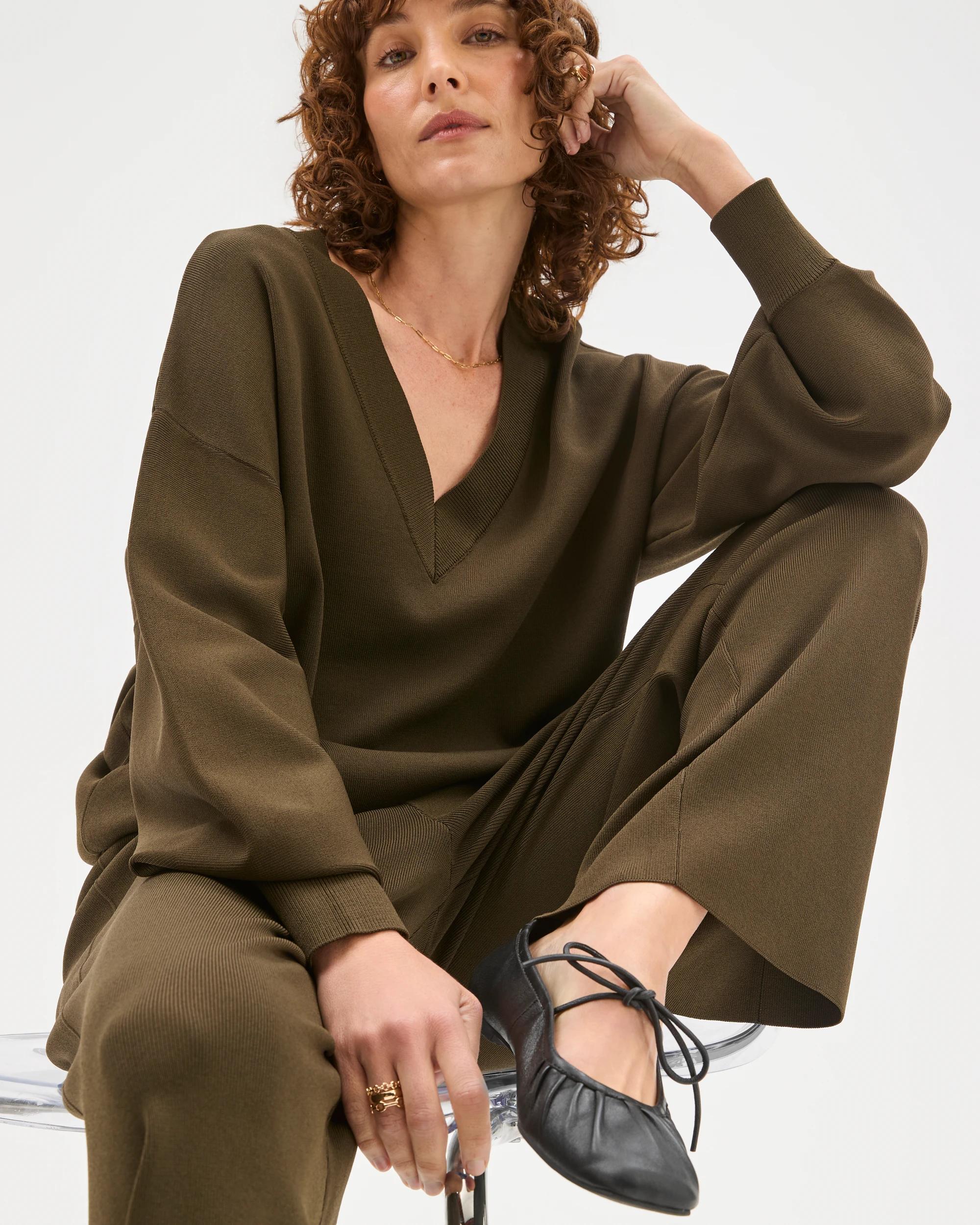 1 Preview Crepe Knit Straight Leg Pants DARK OLIVE, 1 of 6