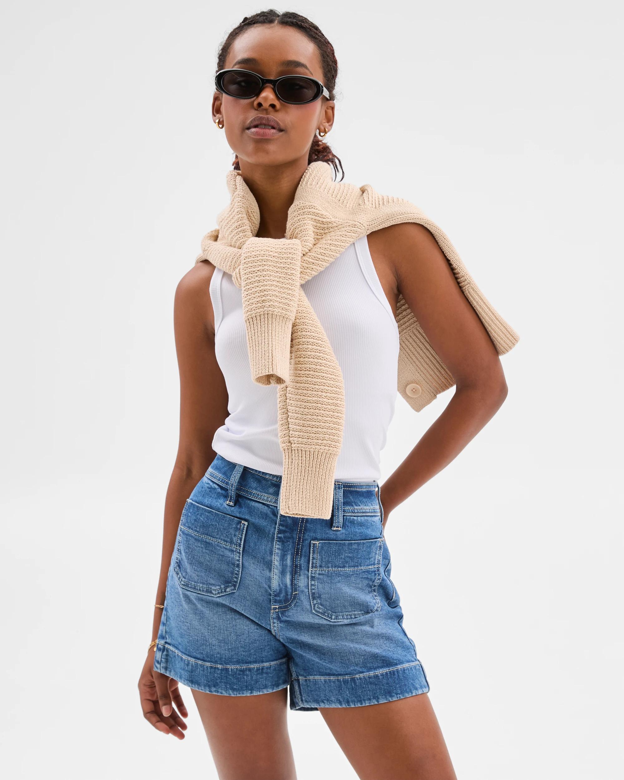 1 Target Petites Denim Shorts - Mila TINTED TEAL, 1 of 7