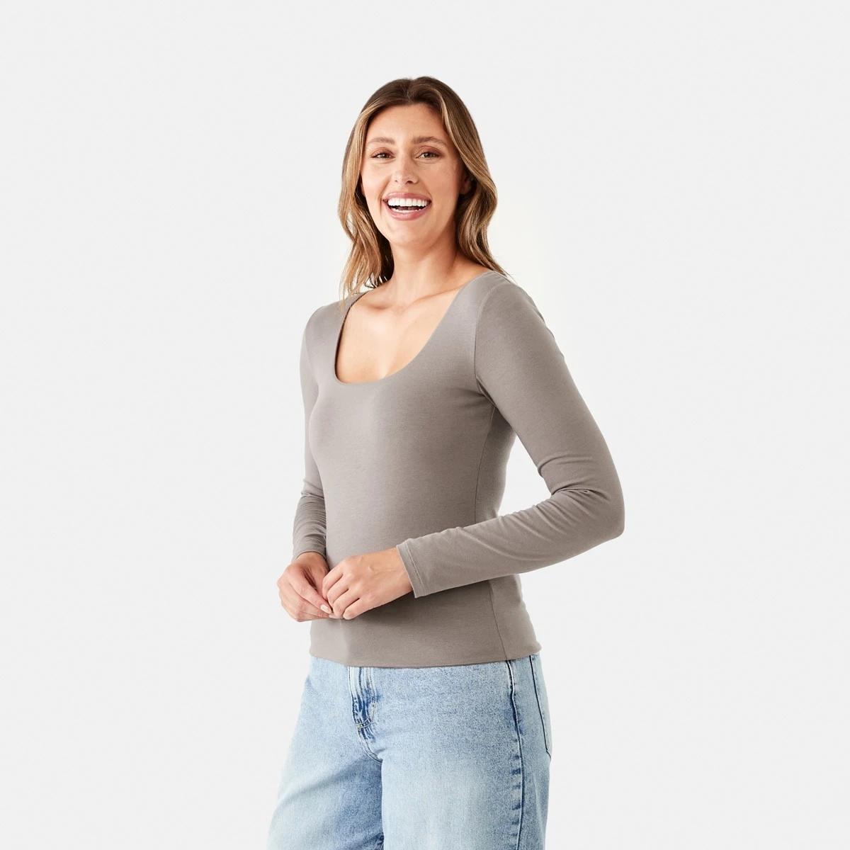 3 Long Sleeve Square Neck Top Taupe Brn, 3 of 7