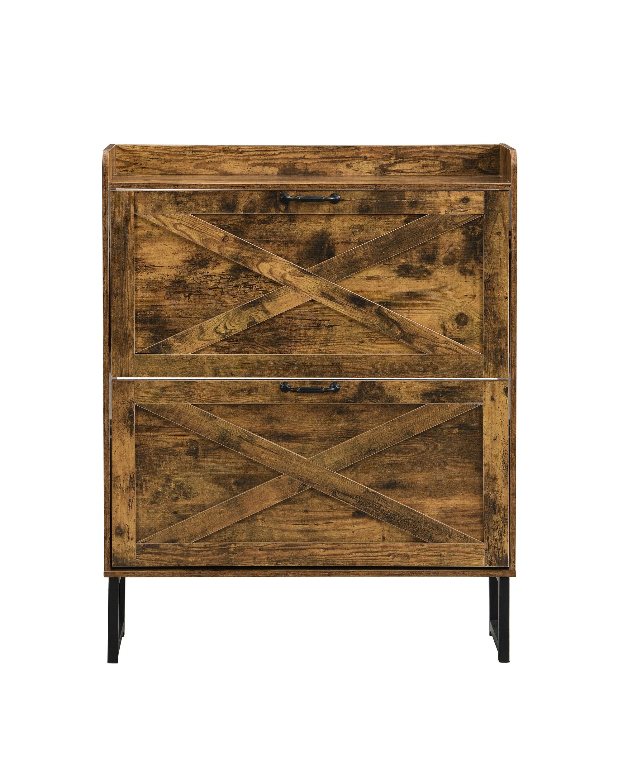 1 IHOMDEC 2 Flip Drawer Shoe Cabinet, MDF with Metal Legs, 1 of 5