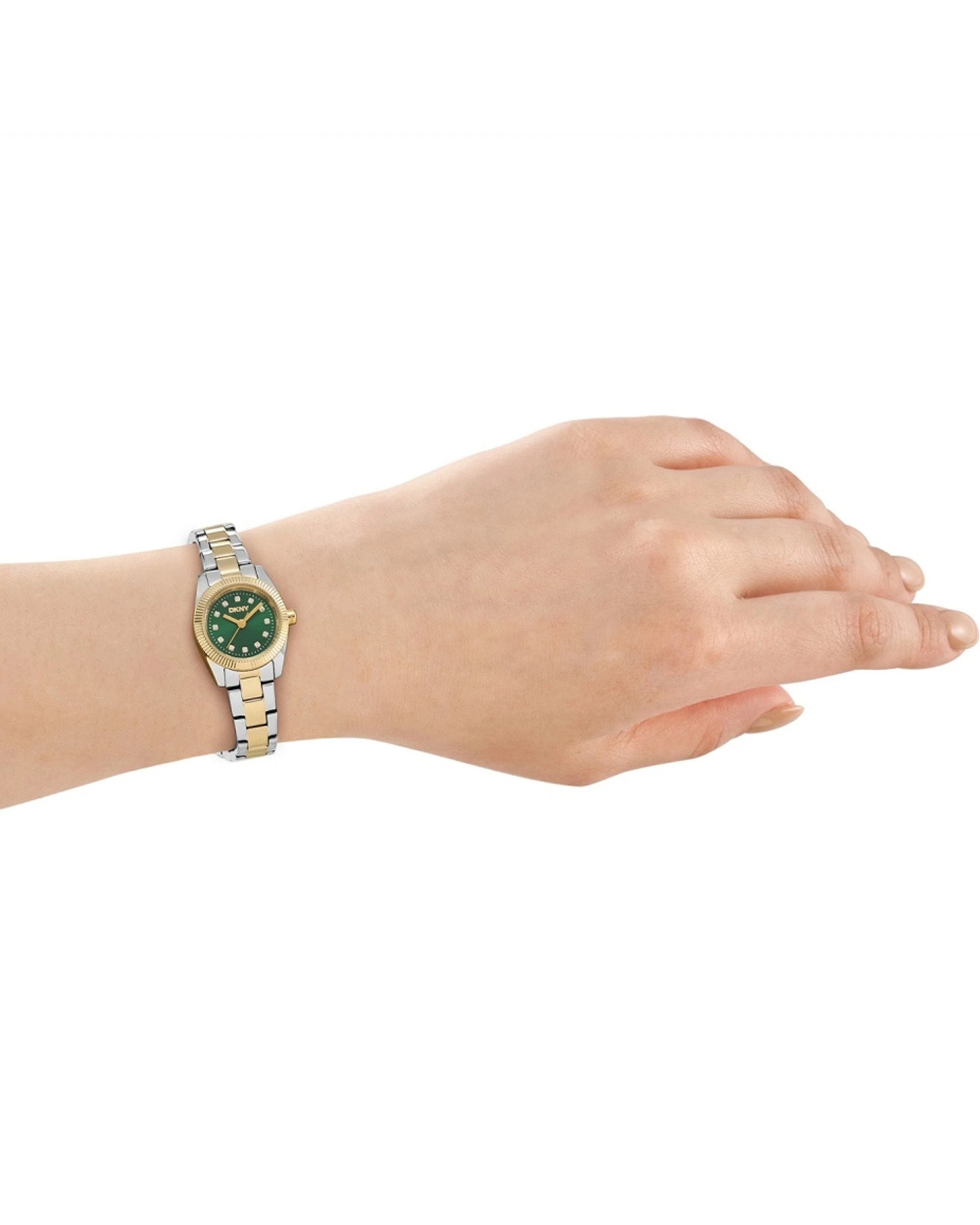 4 DKNY Mini Women's Gold Silver Two-Tone Watch 23mm Stainless Steel Case Green Dial, 4 of 4
