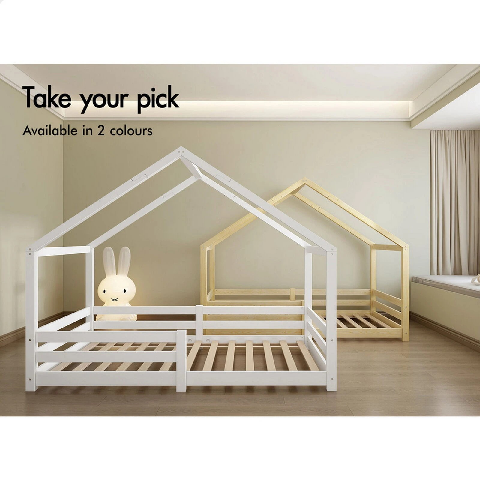 6 Alfordson Kids Bed Frame Wooden Timber Single House Frame Platform Base - White, 6 of 7