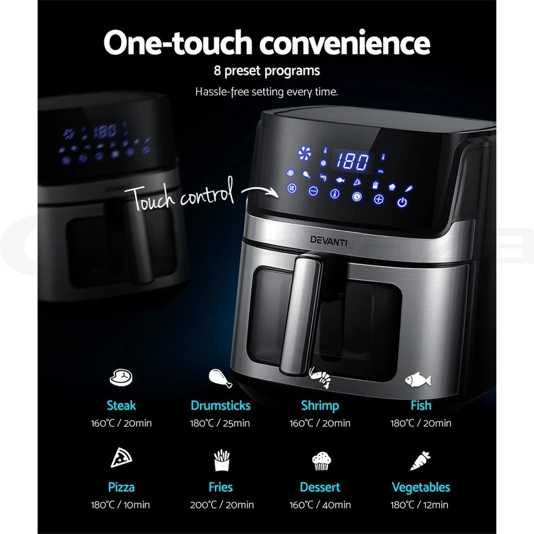 5 Devanti Air Fryer 6.5L LCD Fryers Clear - Black, 5 of 7