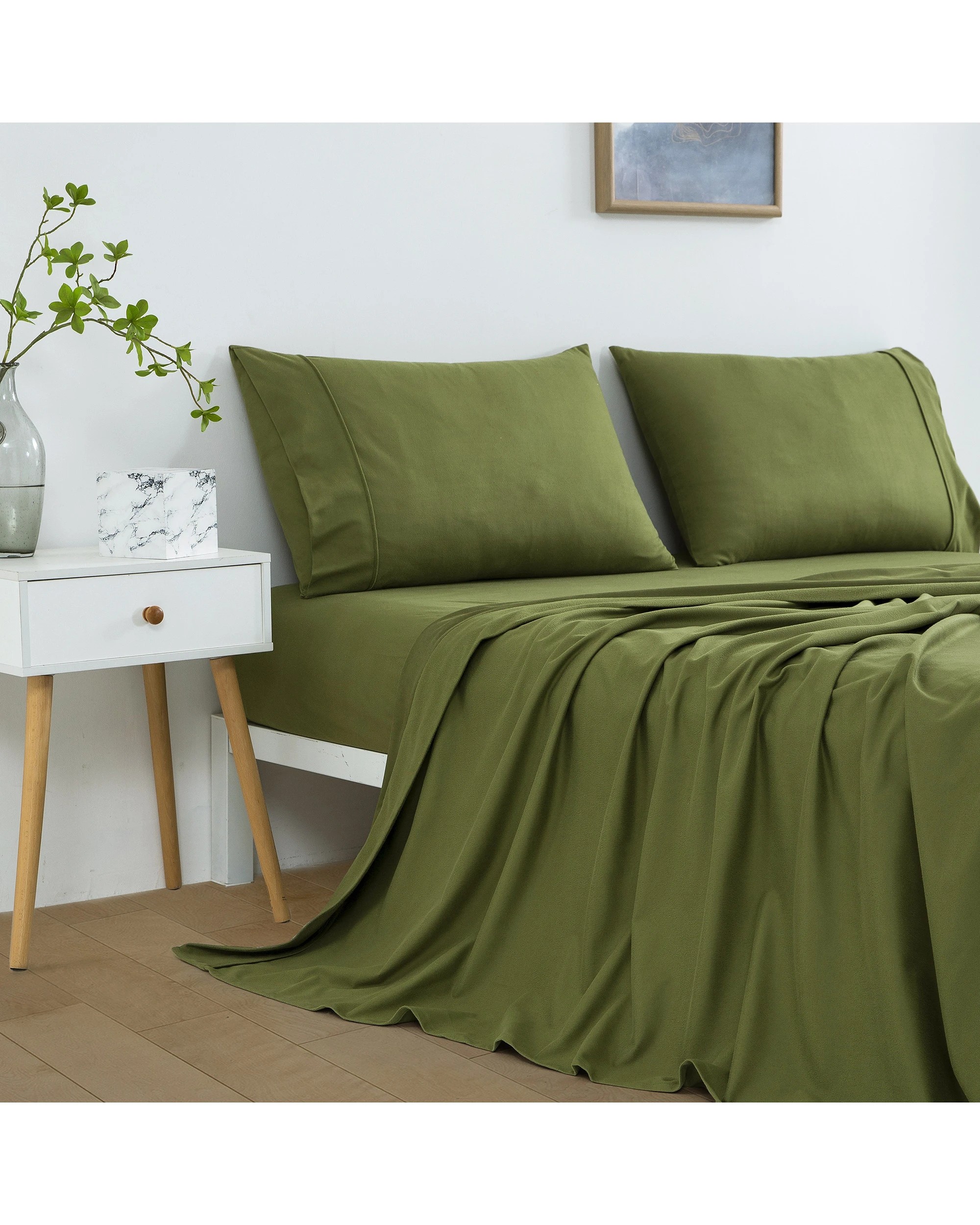 3 Dreamaker Micro Flannel Sheet Set - Single Bed - Olive, 3 of 9