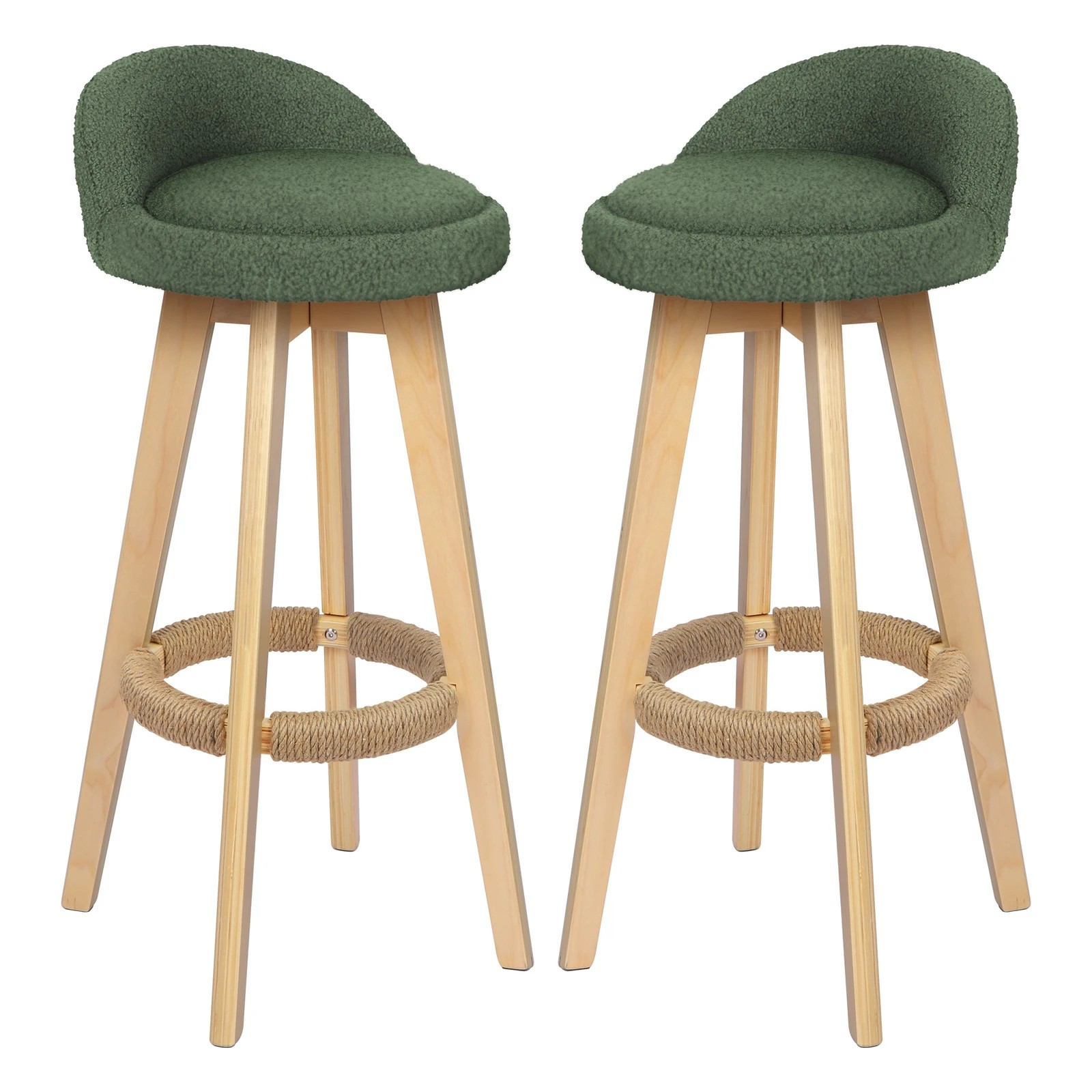 1 Alfordson 2x Kitchen Bar Stools Liam Wooden Swivel Bar Stool Chairs Boucle - Green, 1 of 10