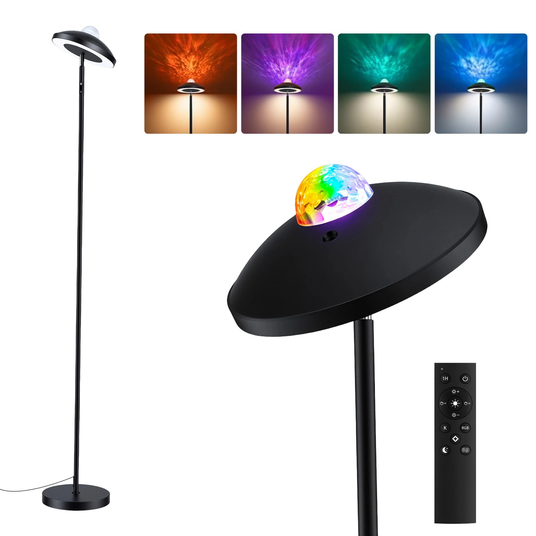 1 Artiss 2-in-1 LED Floor Lamp with Galaxy Projector & Remote 178cm Tall 15W Reading Standing Light - Black, 1 of 8
