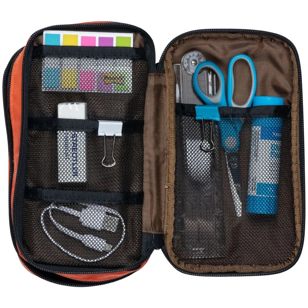 4 Lihit Lab Double Zip Mutli Compartment Pencil Case Orange, 4 of 5