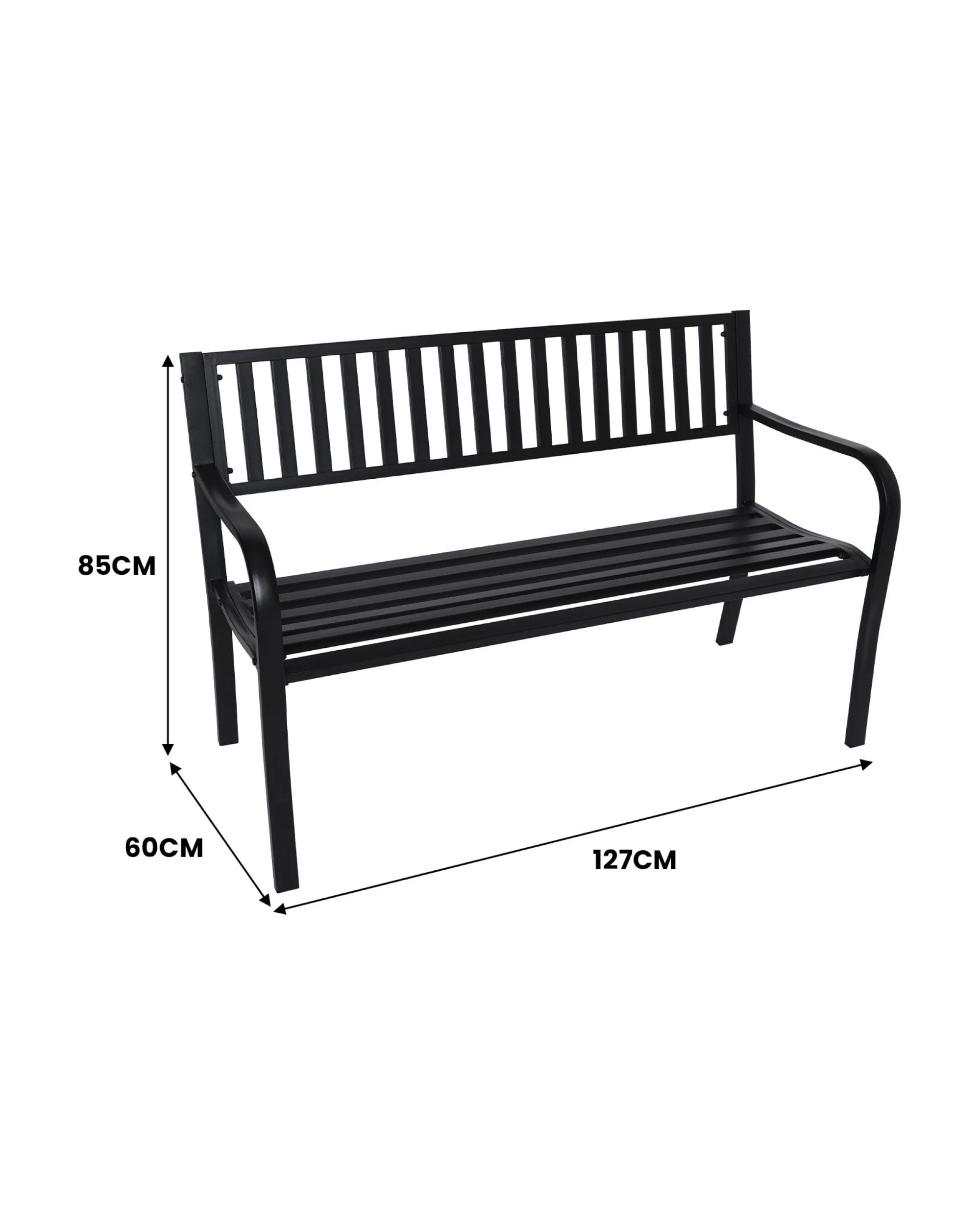 2 Wallaroo Steel Outdoor 2 to 3 Seater Garden Bench Rust Resistant Cast Iron 300kg Capacity - Black, 2 of 10