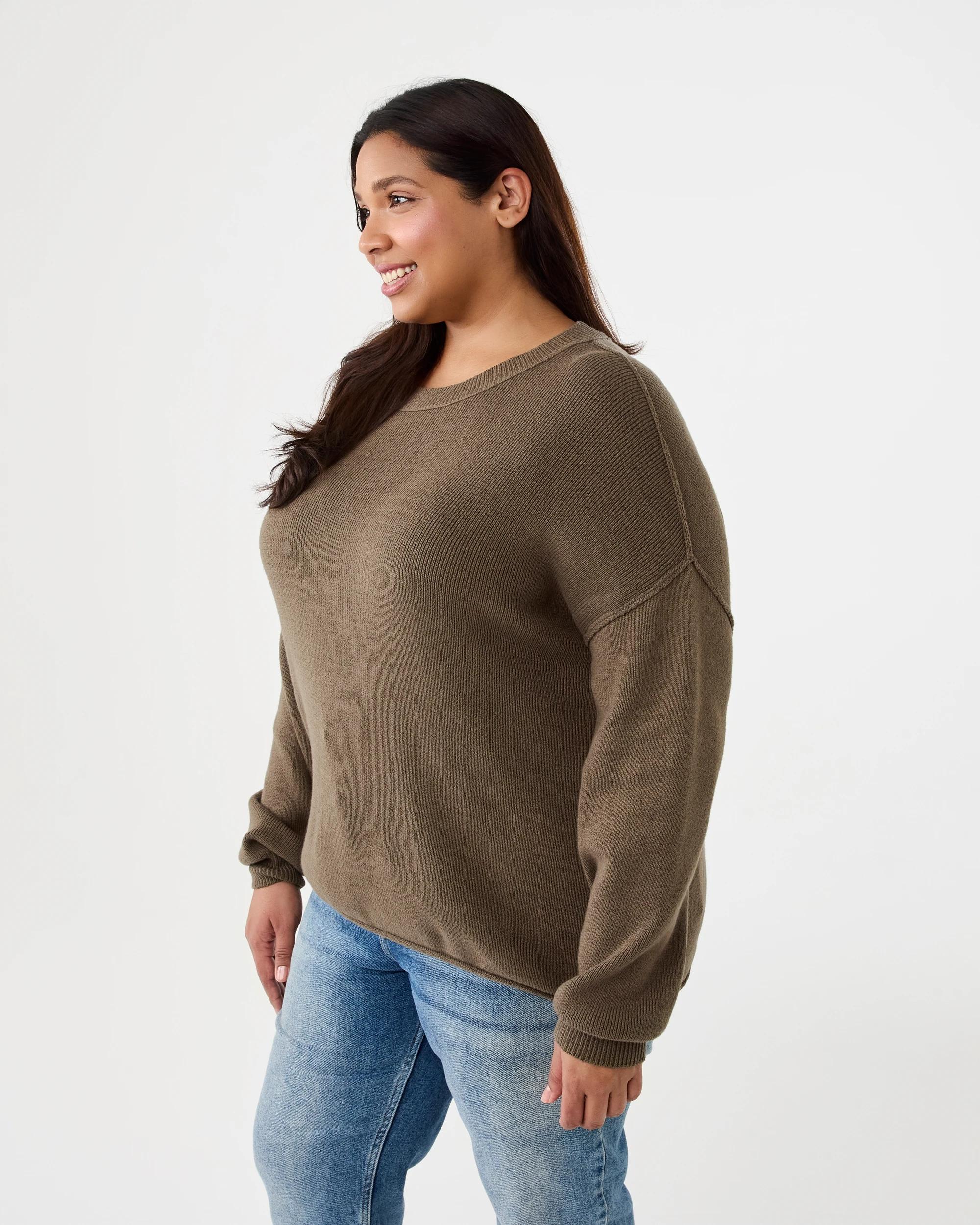 2 Curve Oversized Crew Neck Jumper Deep Olive, 2 of 7
