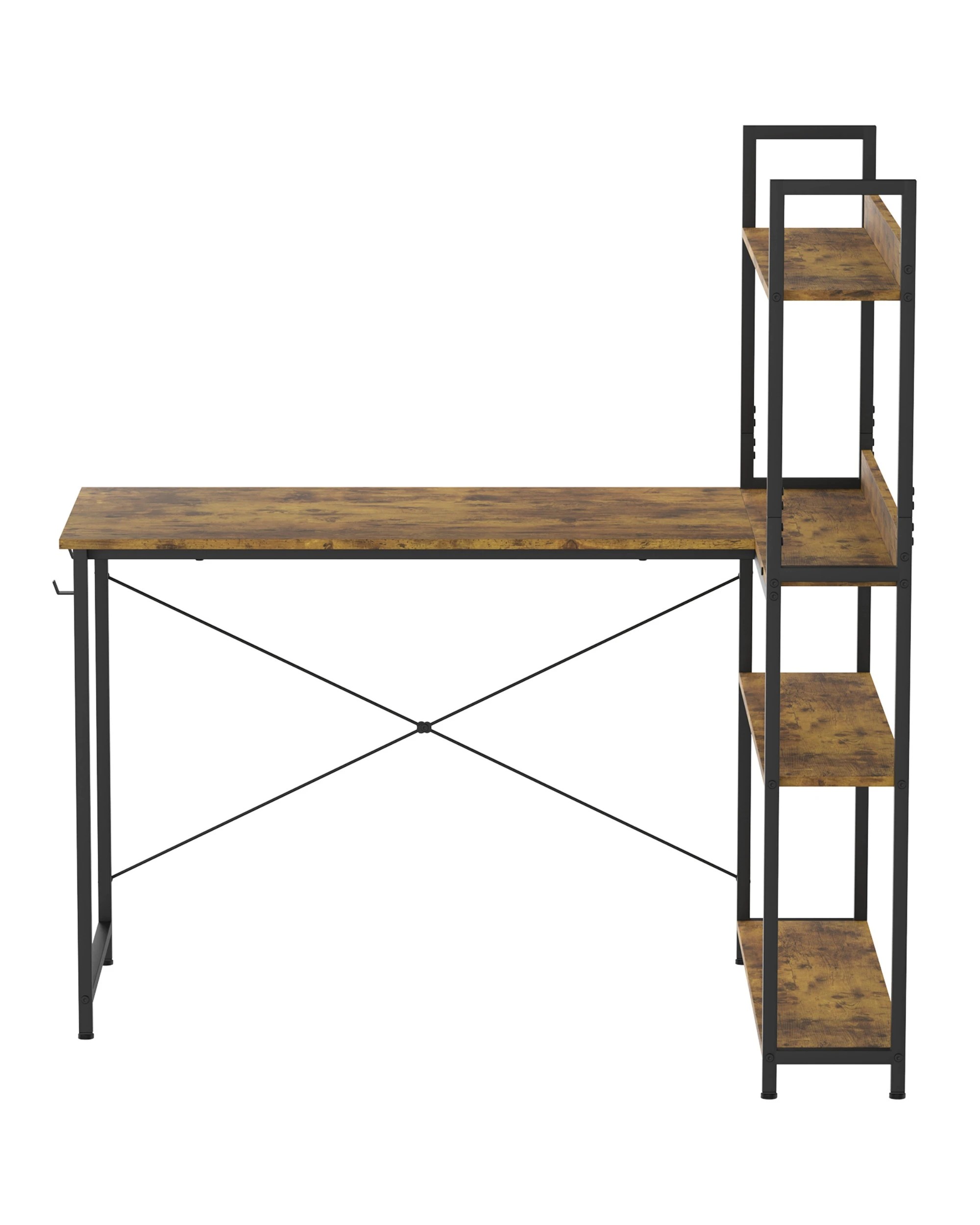 7 Ufurniture Computer Desk with Bookshelf, 110cm L Shaped Corner Desk with Storage - Brown, 7 of 9