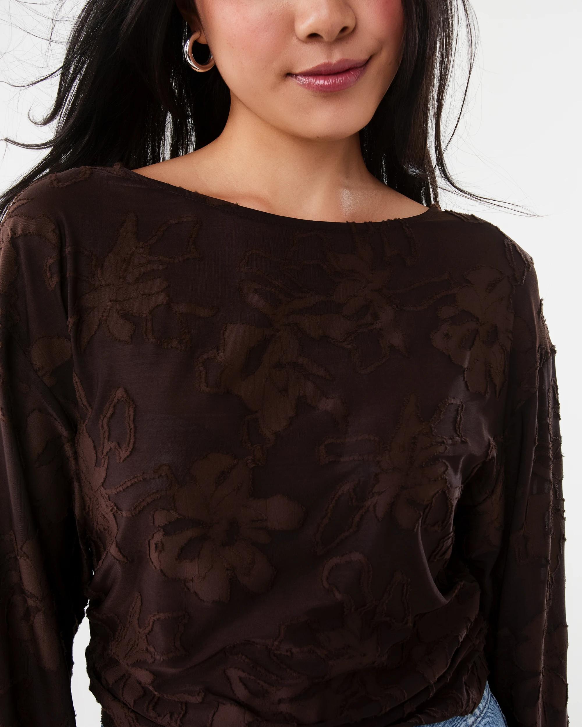 6 Long Sleeve Jacquard Top Melt Brown, 6 of 7