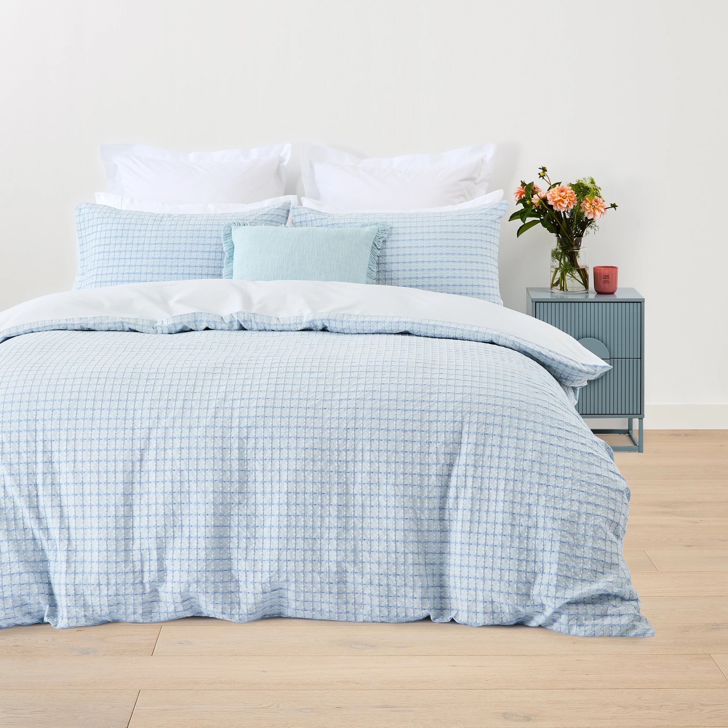 1 Stonewashed Cotton Quilt Cover Set - Double Bed, Blue, 1 of 2