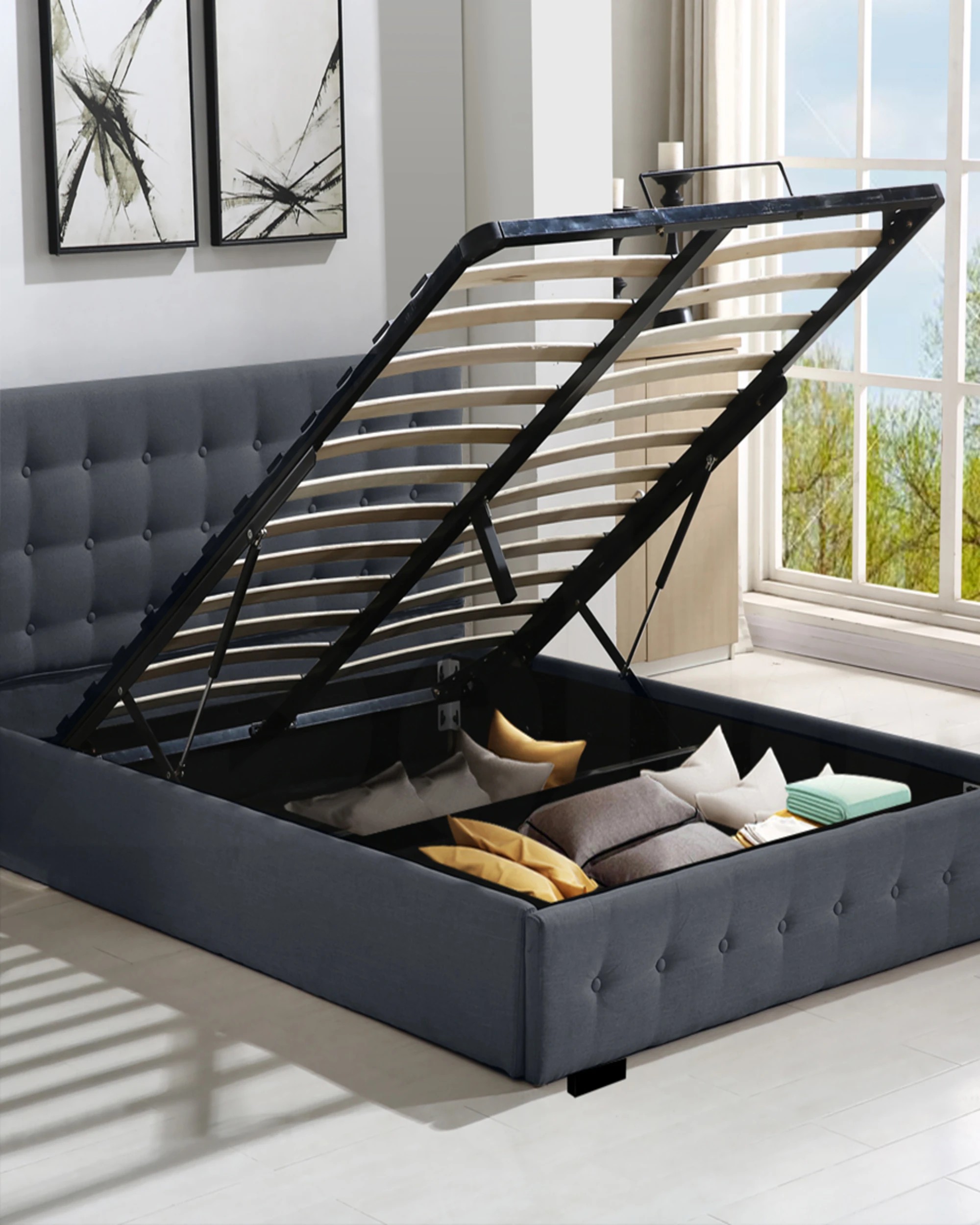 7 Levede Gas Lift Bed Frame Double - Dark Grey, 7 of 7