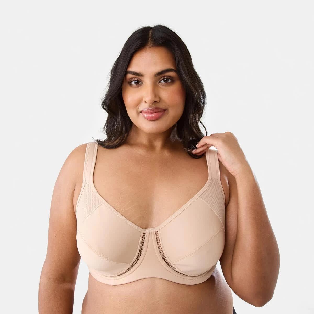 1 Full Figure Sports Underwire Soft Cup Bra LIGHT FAWN, 1 of 6