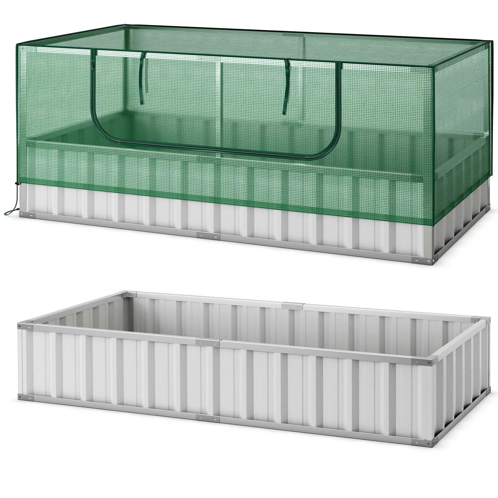 1 Costway Greenhouse Raised Garden Flower Bed Metal Planter Box Kit w/Roll-up Window, 1 of 1
