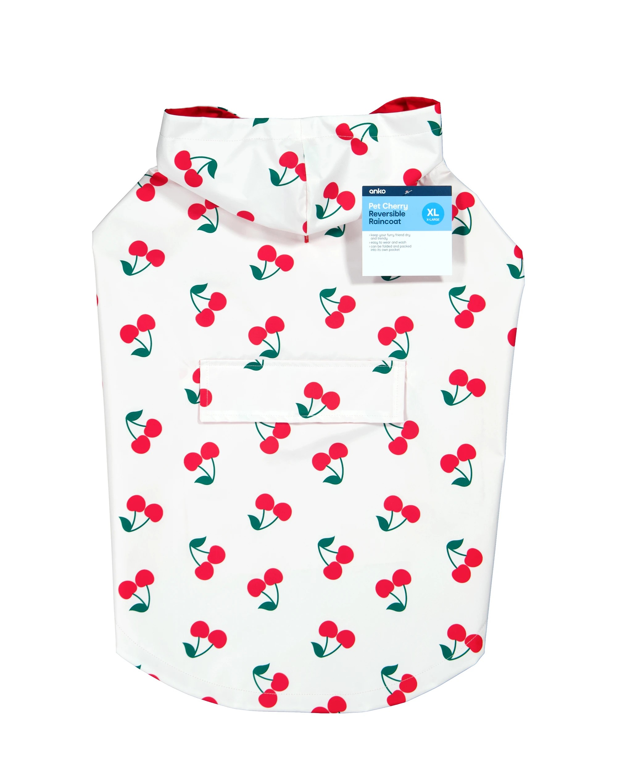 10 Pet Reversible Cherry Raincoat - Extra Large, 10 of 10