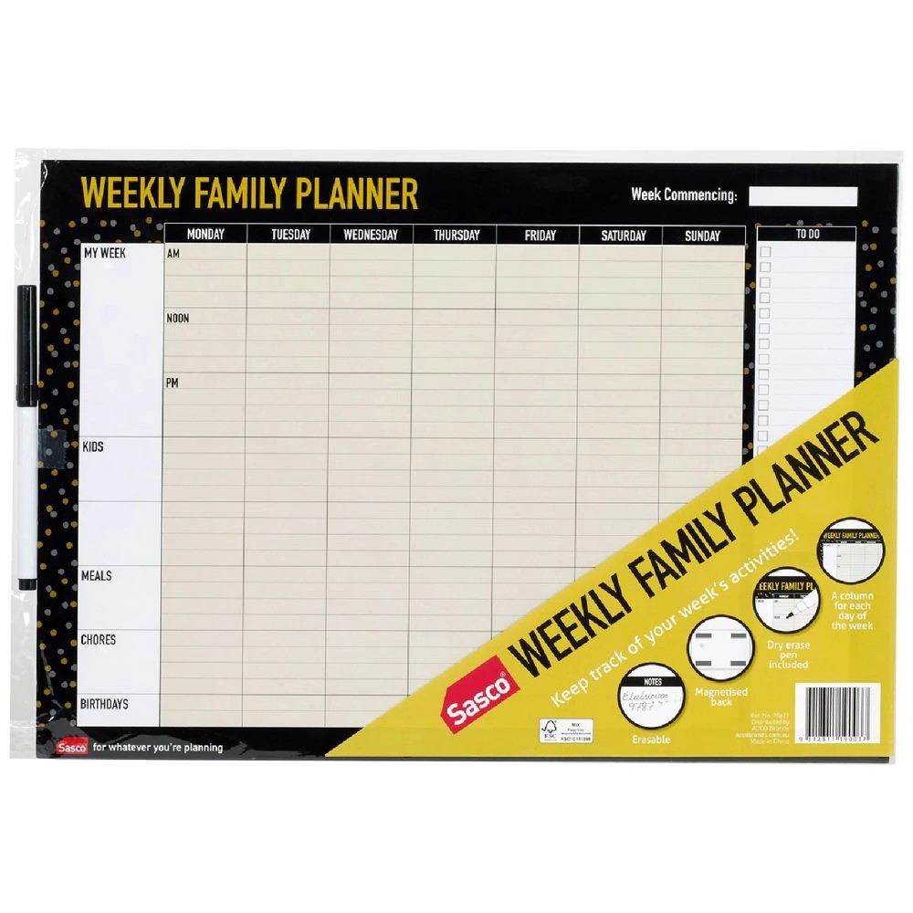 1 Sasco Undated Weekly Family Wall Planner A3, 1 of 2