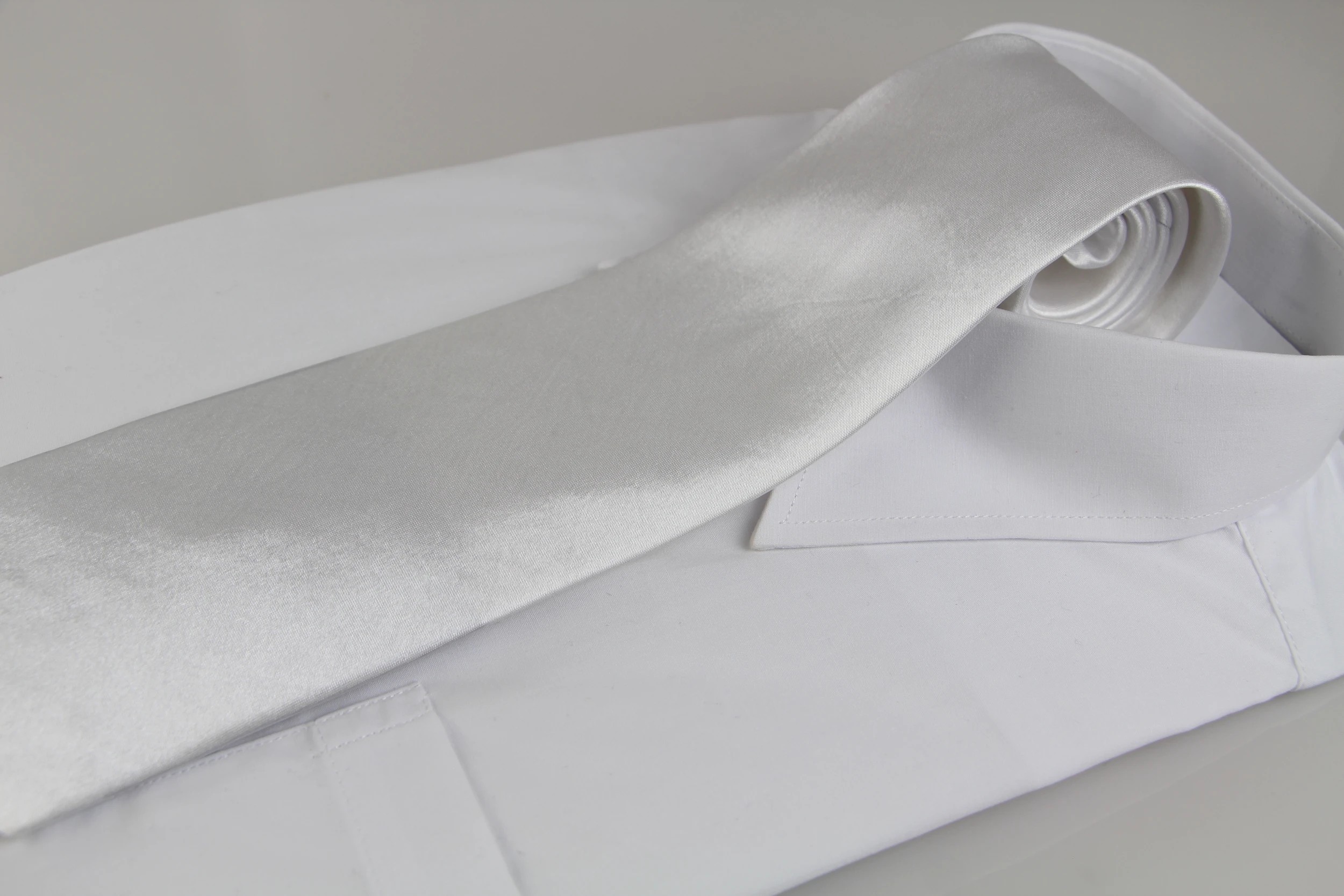 4 Zasel Mens White Classic 10cm Plain Neck Tie - White, 4 of 5
