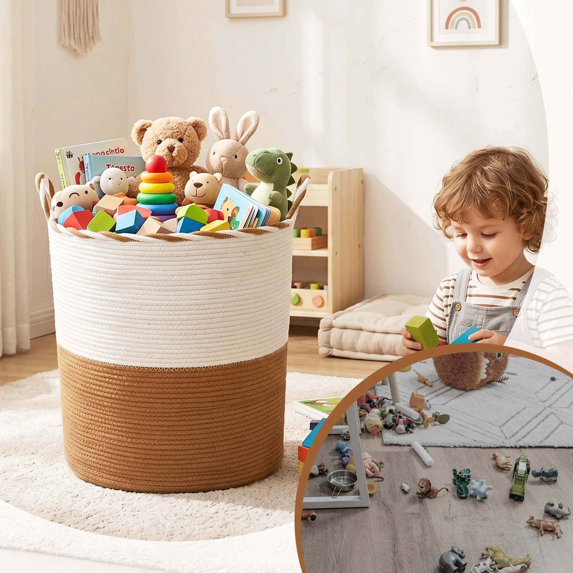 6 Artiss Woven Laundry Basket with handles Cotton Rope Storage Bin for Clothes Foldable - Brown, 6 of 9