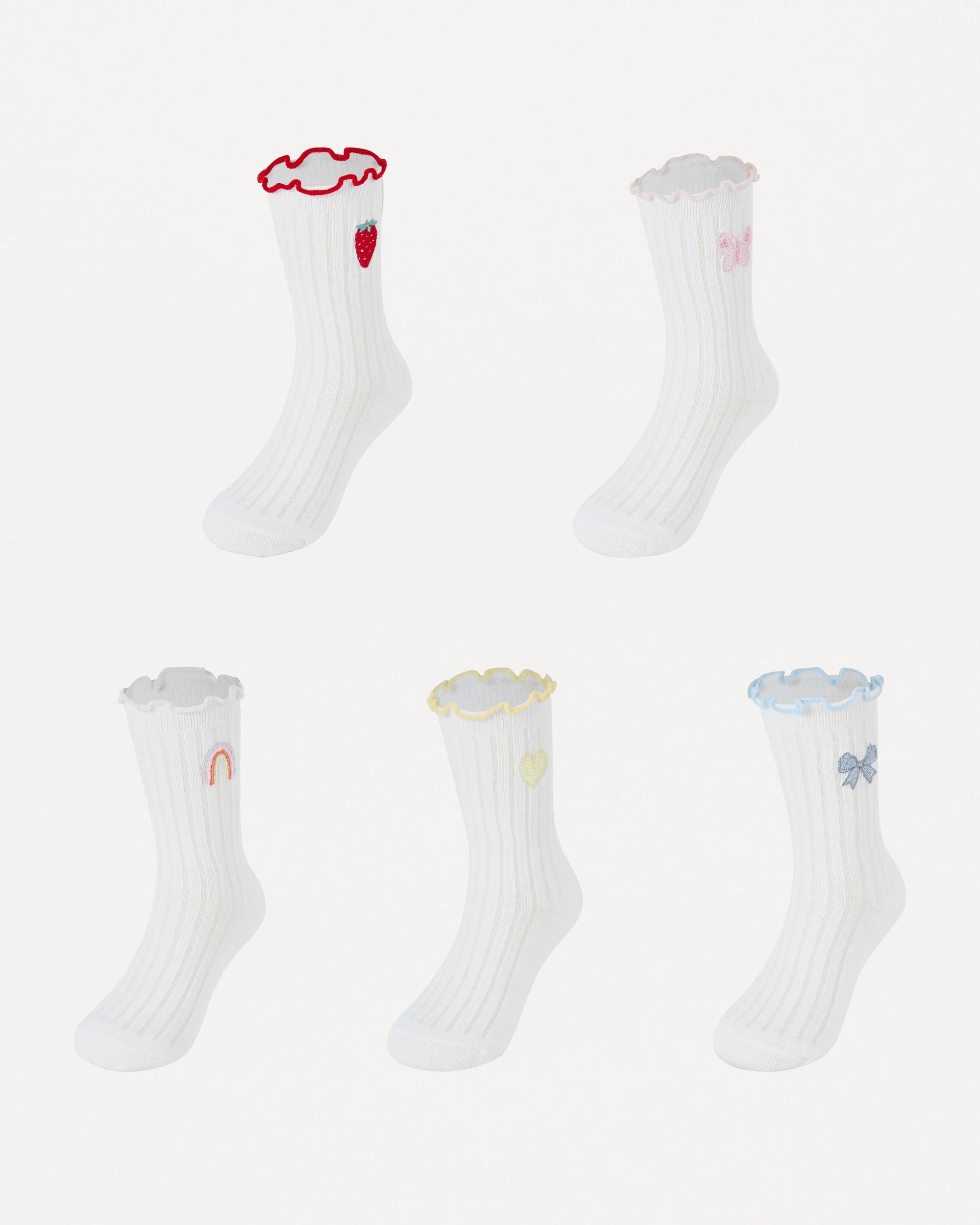 1 5 Pack Casual Crew Socks Wht Charms, 1 of 3