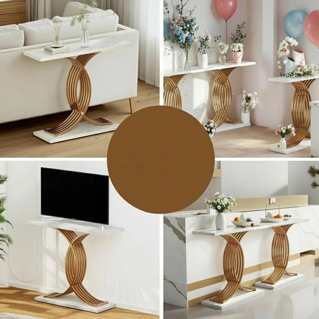 7 Artiss Console Table Marble Effect - White, 7 of 8