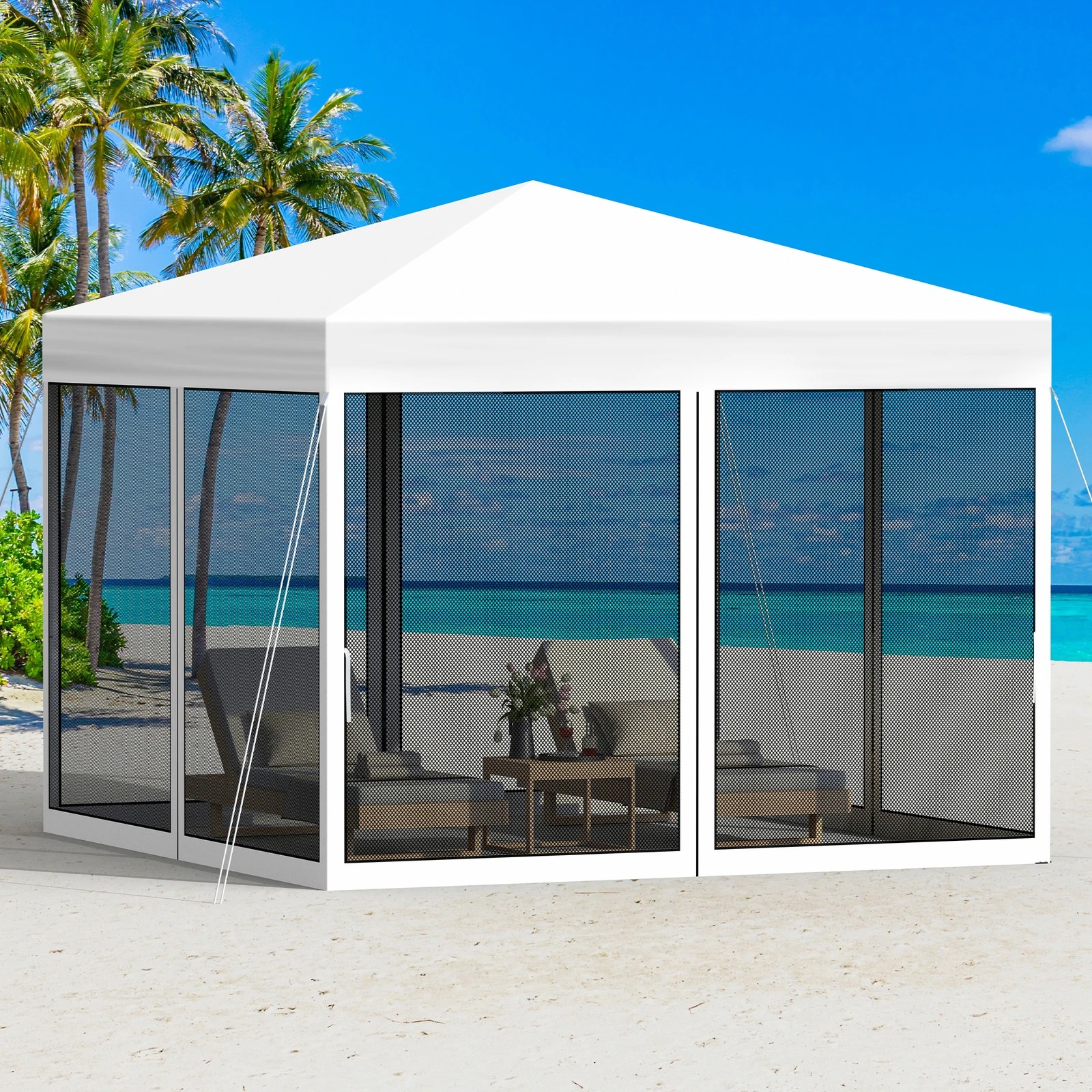 6 Alfordson Pop Up Marquee Outdoor Tent Mesh Wall 3x3m Gazebo - White, 6 of 10