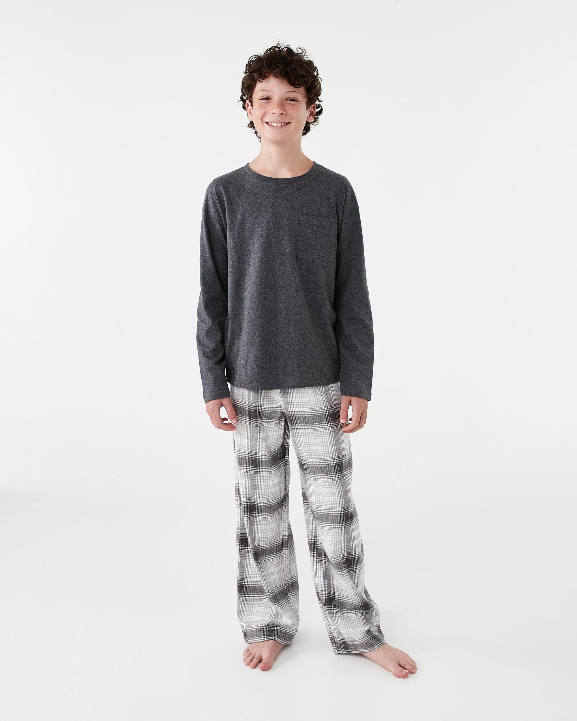 1 Knit Woven Pyjama Set Gry Check, 1 of 8