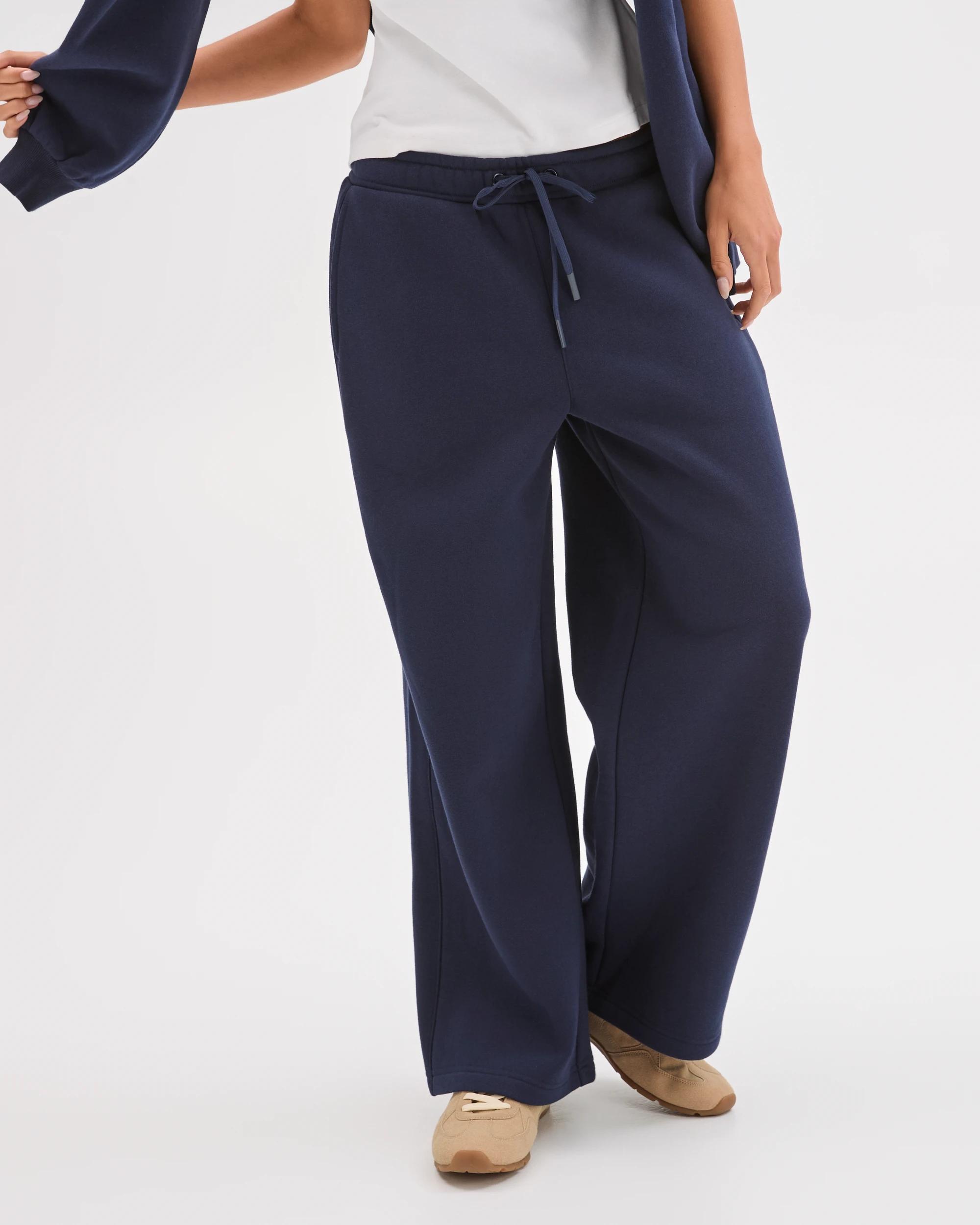 2 Lily Loves Australian Cotton Blend Wide Leg Trackpants DEEP NAVY, 2 of 6