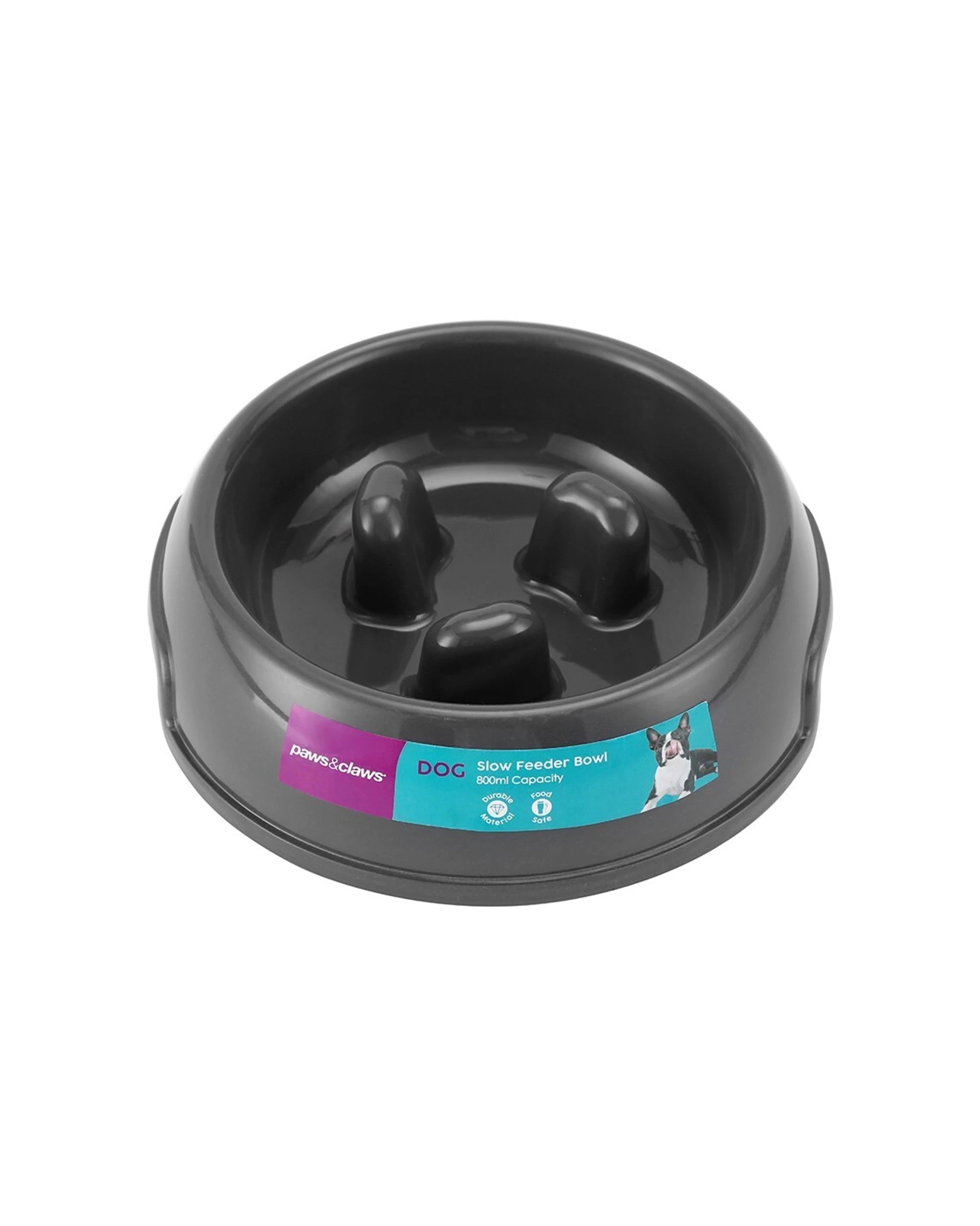 2 Paws And Claws 800ml Slow Ridged Feeder Pet Food Bowl Black For Dogs Cats
 - Black, 2 of 3