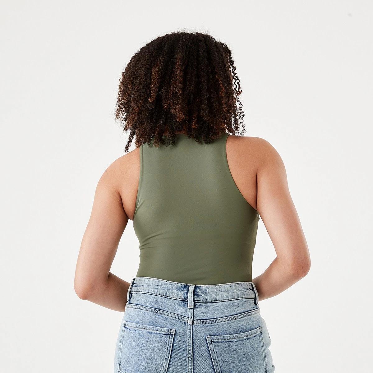 3 Sleeveless Halter Bodysuit Pale Khaki, 3 of 8