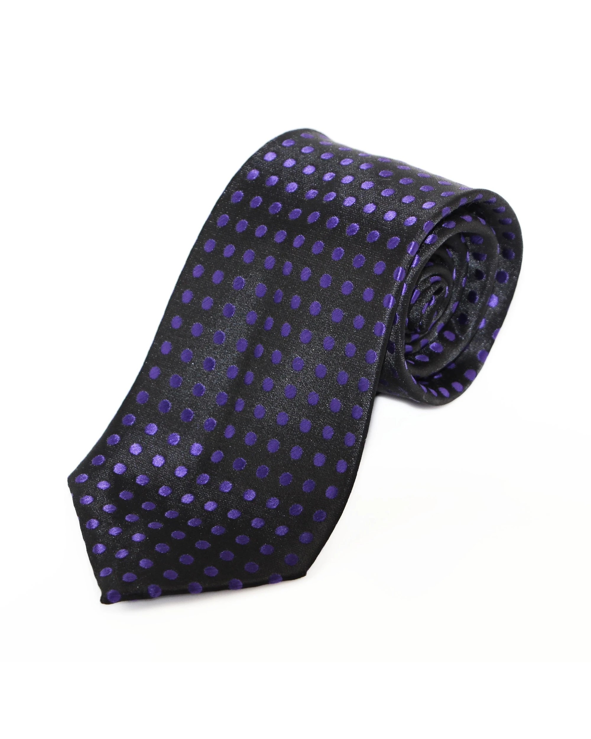 2 Zasel Mens Black & Purple Mini Polka Dot Patterned 8cm Neck Tie, 2 of 2