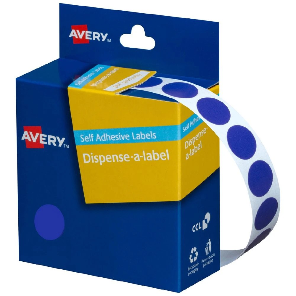 1 Avery Self-adhesive Dispenser Labels Blue 14mm 1050 Pack, 1 of 2