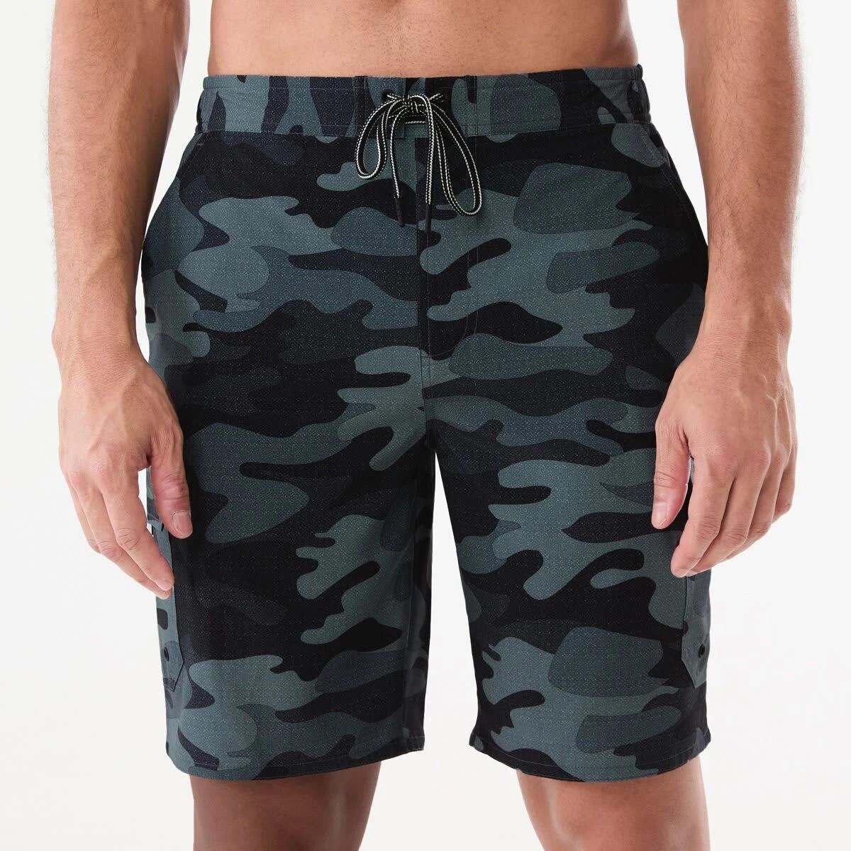 1 Stretch Cargo Swim Shorts DISTRESSED CAMO VOLCANIC ASH, 1 of 5