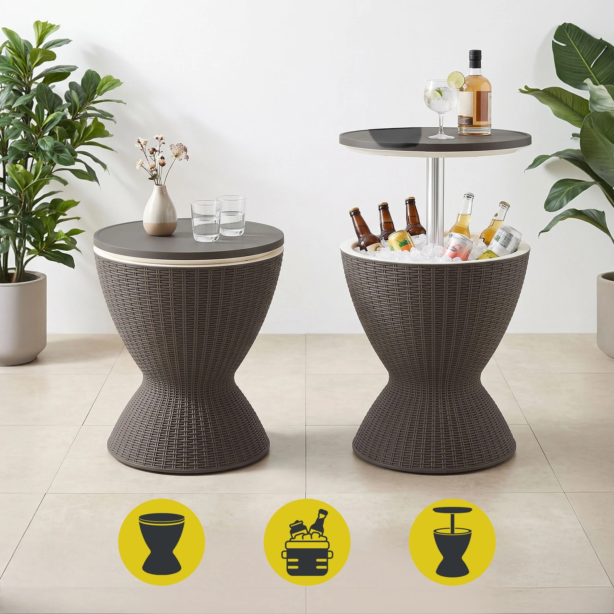6 Gardeon 2-in-1 Outdoor Bar Table Portable Ice Bucket Cooler 30L Adjustable Top - Brown, 6 of 10