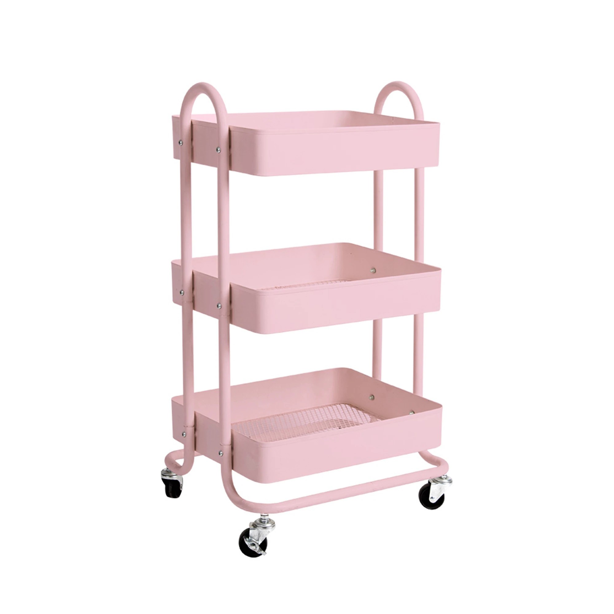 1 Levede 3 Tiers Kitchen Trolley Cart Steel Storage Rack Shelf Organiser Pink, 1 of 6