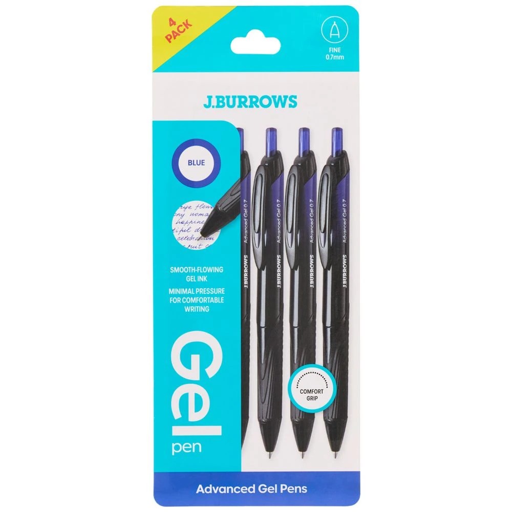 1 J.Burrows Retractable Advanced Gel Pen Blue 4 Pack, 1 of 5