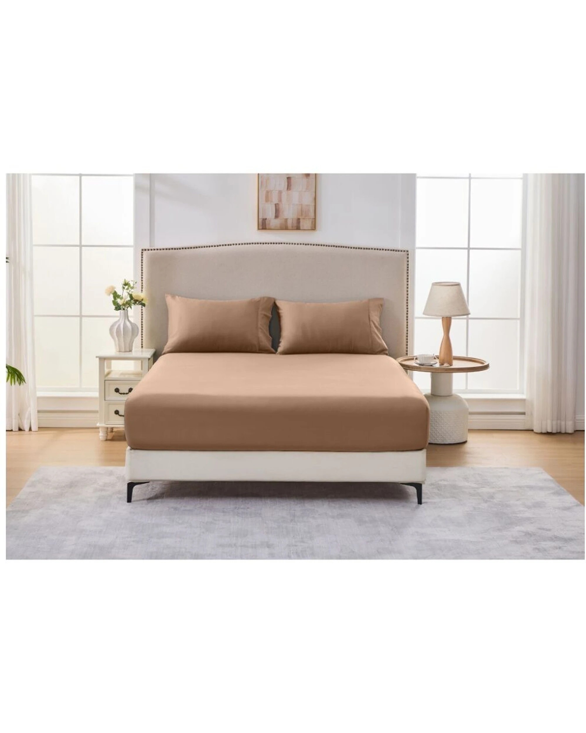4 Grosvenor House 500TC Egyptian Cotton Fitted Bed Bedding Sheet - Double Bed - Beige, 4 of 5