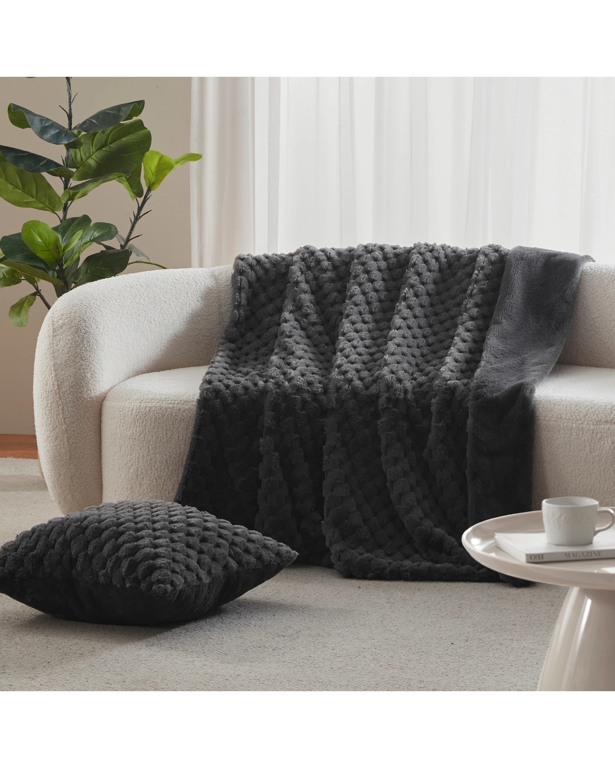 1 Dreamaker Emmett Textured Faux Fur Throw 130x170cm - Charcoal, 1 of 6