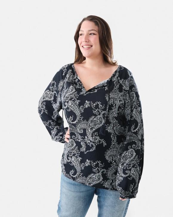 Curve Long Sleeve Tassel Blouse