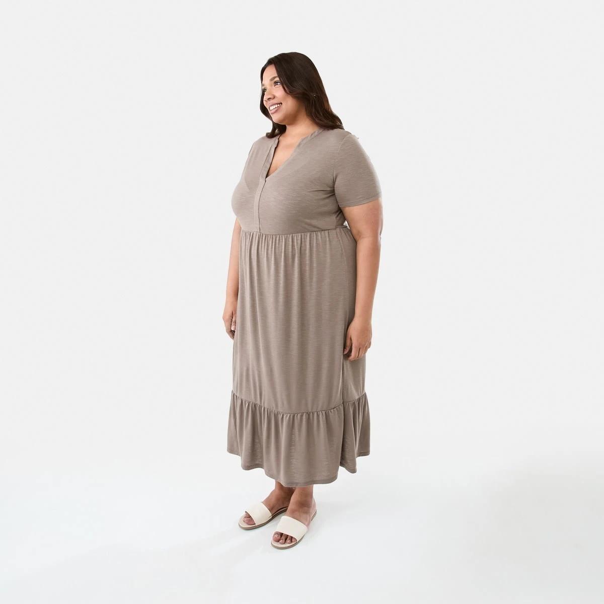 2 Curve Short Sleeve Jersey Midi Dress Taupe Brn, 2 of 7