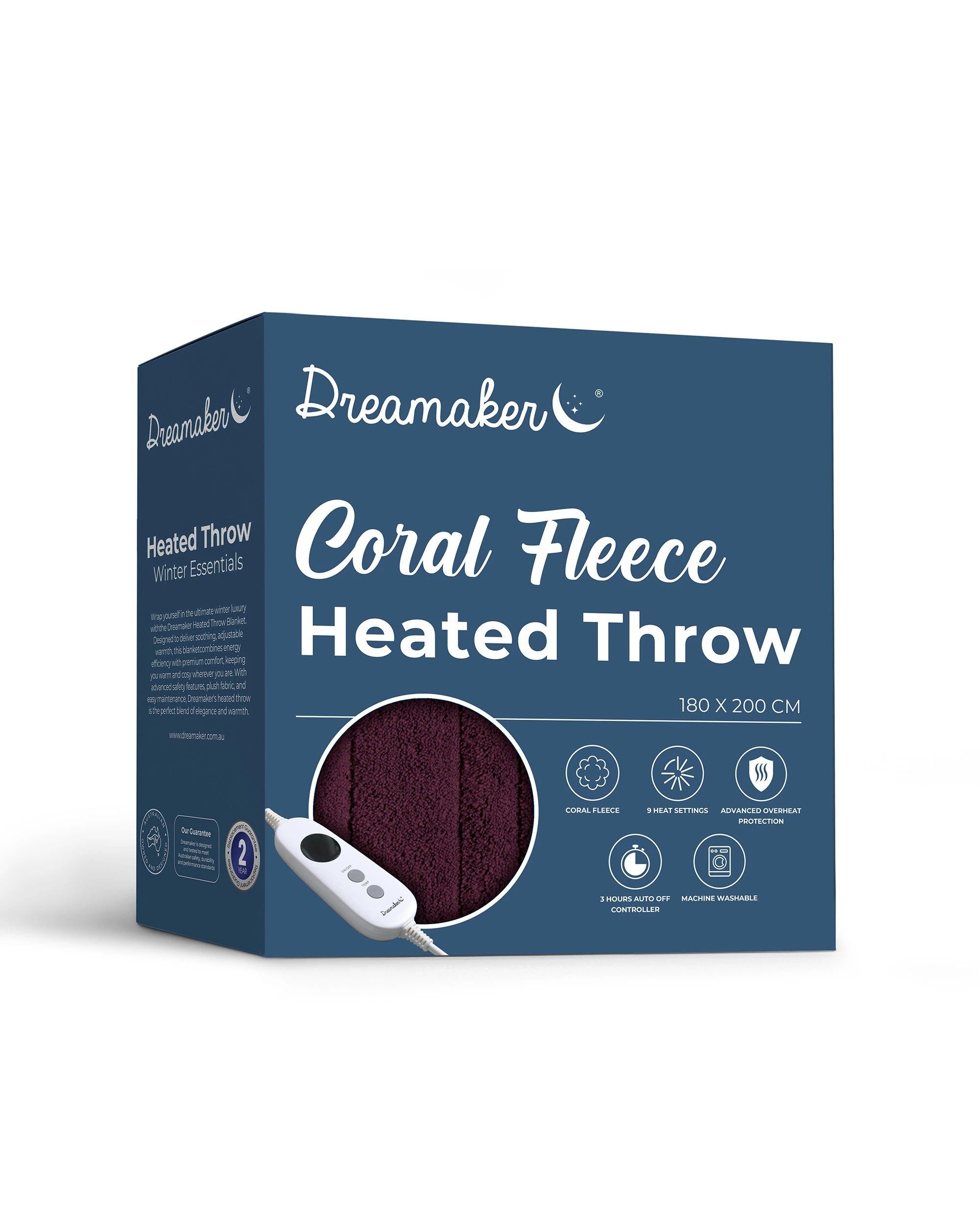 7 Dreamaker Kingston Coral Fleece Electric Heated Throw Blanket 180x200cm - Cherry, 7 of 7
