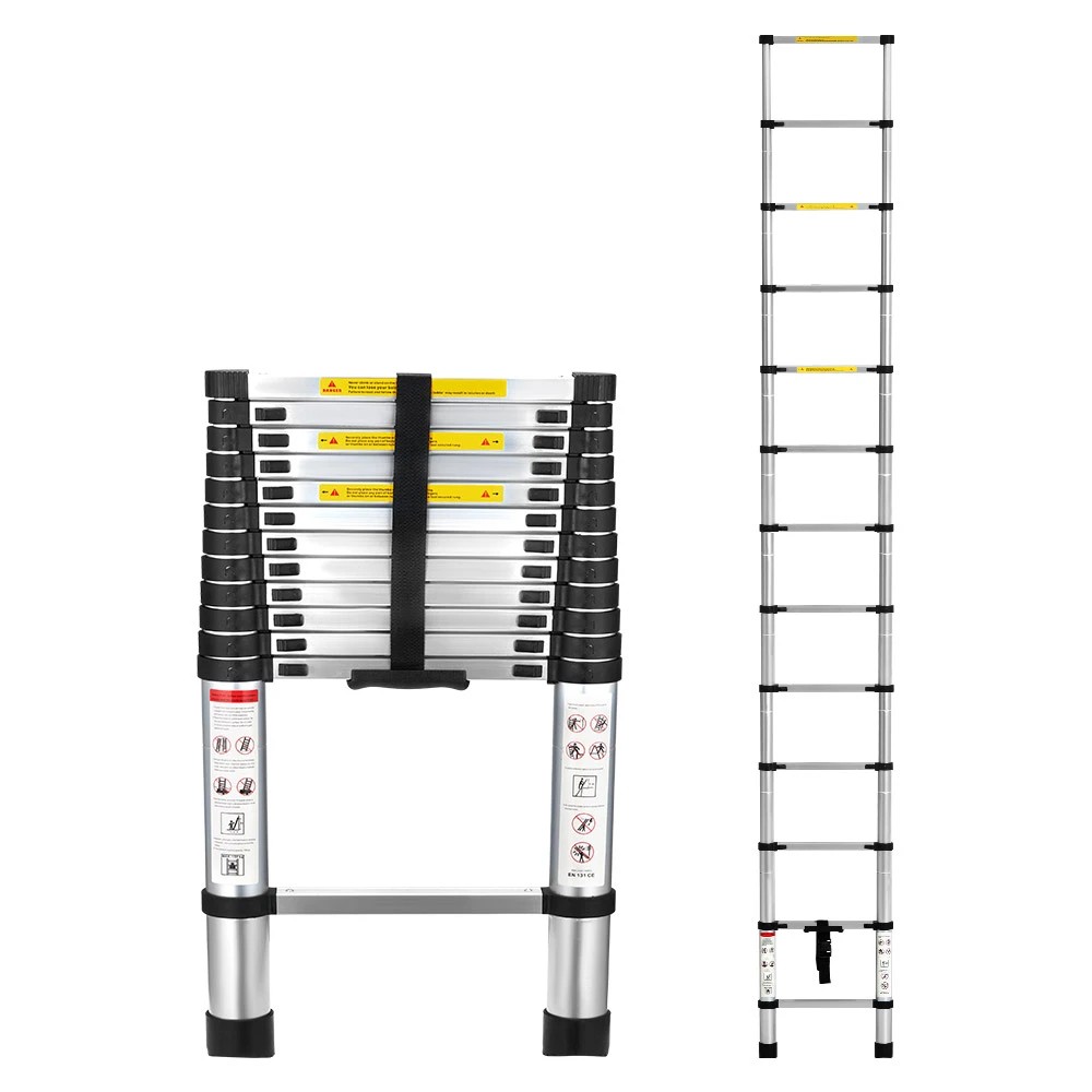 1 ZUNI 3.8M Telescopic Aluminium Ladder 150kg Load Height Locking Extension Step - Multi, 1 of 3