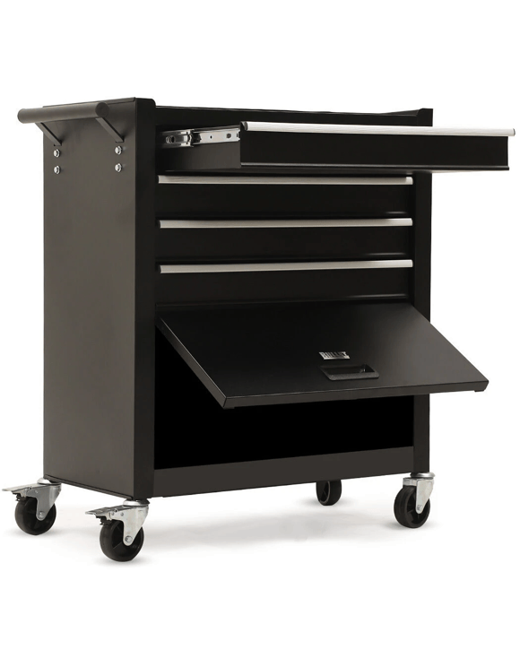 Bullet Pro 4 Drawer Tool Box Cabinet Trolley Storage, with 1-Door Toolbox Garage Organiser Set, Black